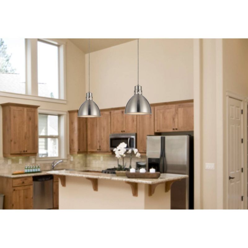 10" x 10.75" Metal Webster Pendant Brushed Steel - Cal Lighting