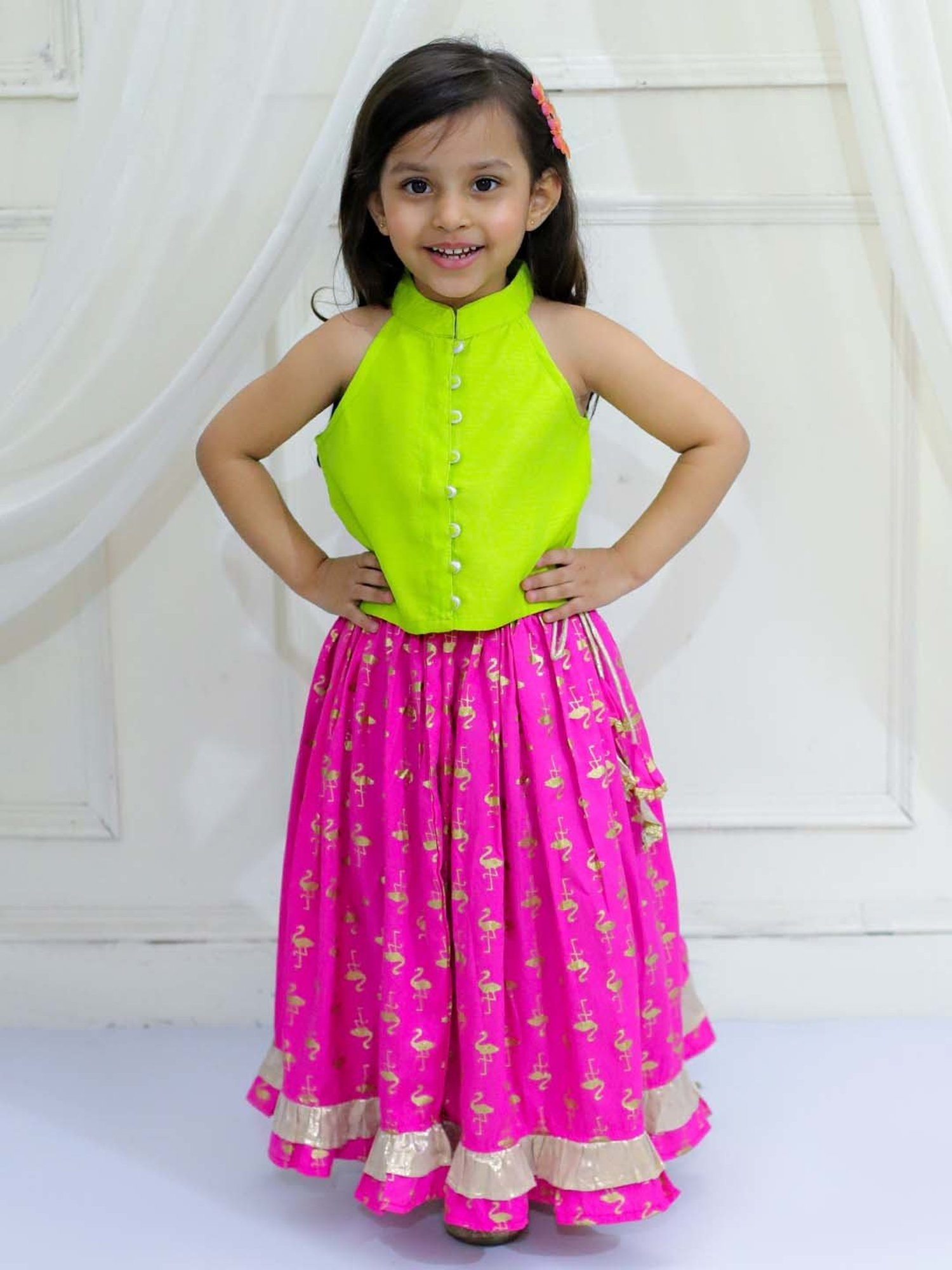 TWISHA Kids Green & Pink Regular Fit Top Set