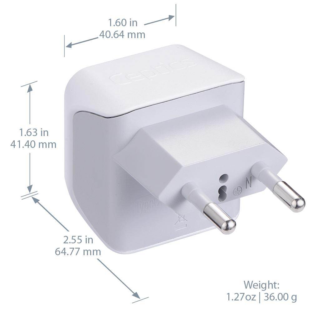 Ceptics Turkey, Egypt, Iceland Travel Adapter Plug - USA Input - Type C - Safe Grounded Perfect for Cell Phones, Laptops, Camera (3 Pack) - Dual Inputs - Ultra Compact - Light Weight (CT-9C)