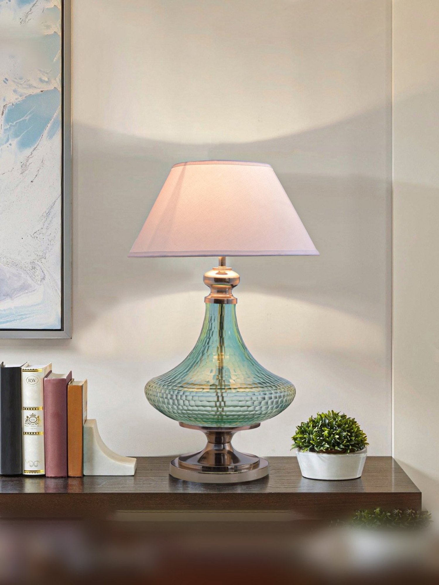 Kapoor E Illuminations Marcella Green Glass Table Lamp - Set of 1