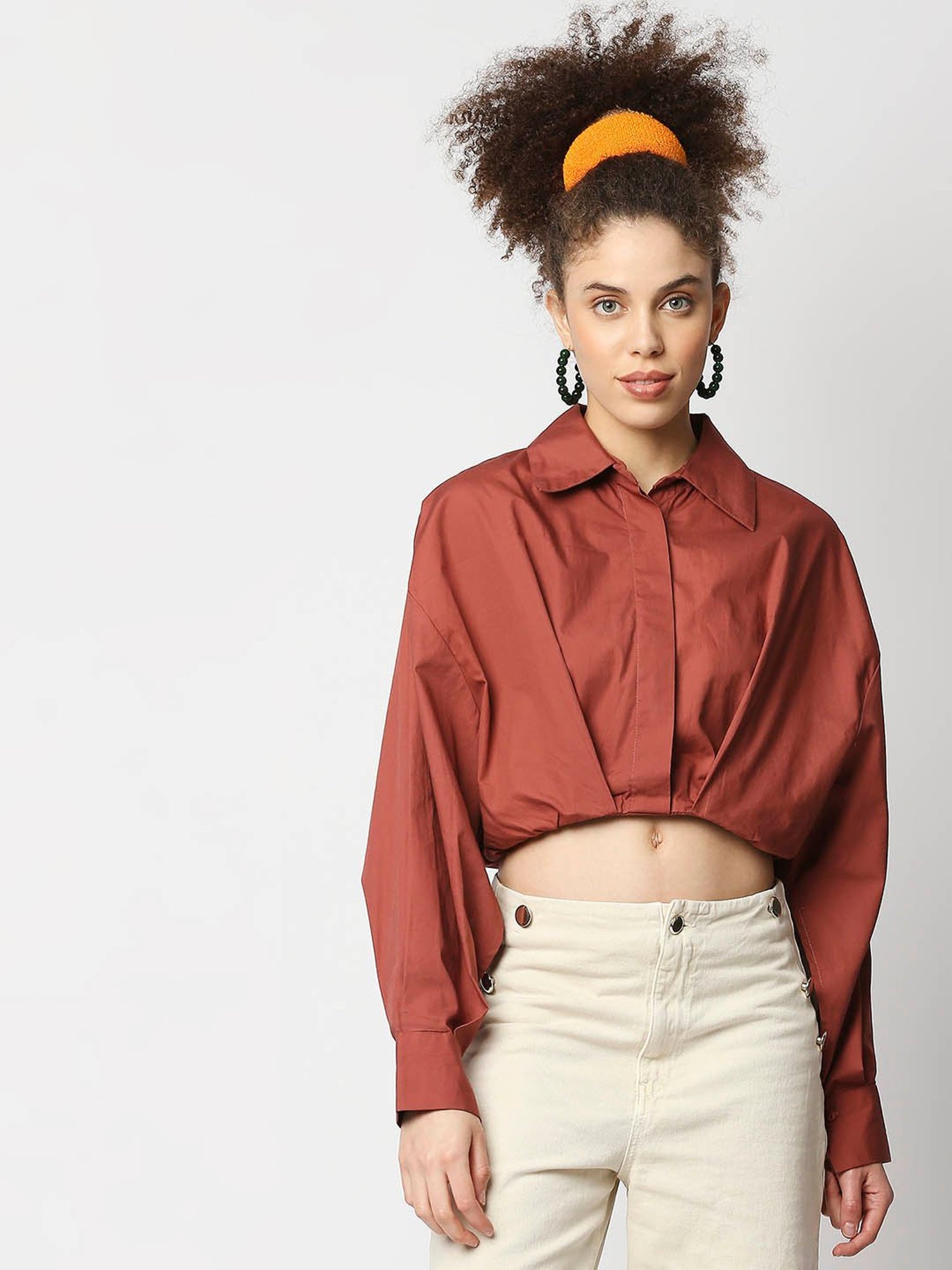 Remanika Maroon Regular Fit Crop Shirt