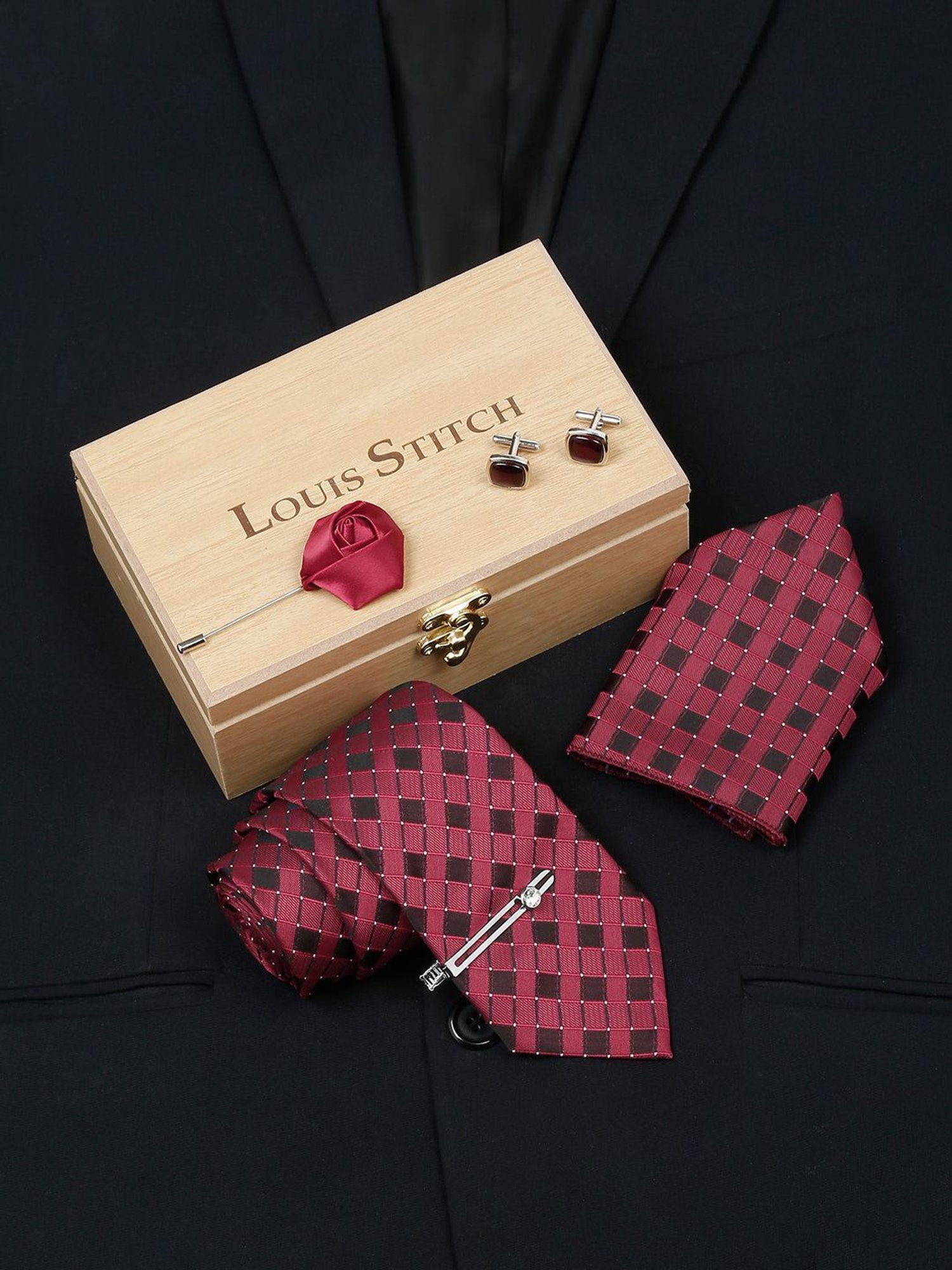 Louis Stitch Blue Printed Necktie Gift Set - Set of 3