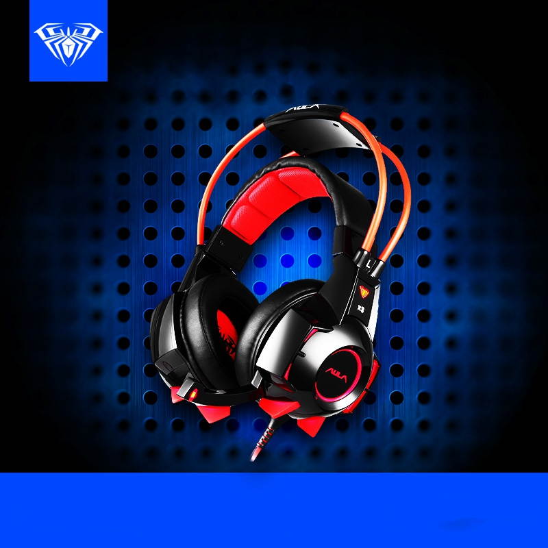 AULA X8 USB Wired Cool LED  Gaming Headset 7.1 Low Deep Bass Built-in Microphone, 50mm Unit Game headphone With Noise Cancelling  for Laptop Computer Game,  4D Virtual Speaker, Blue and White