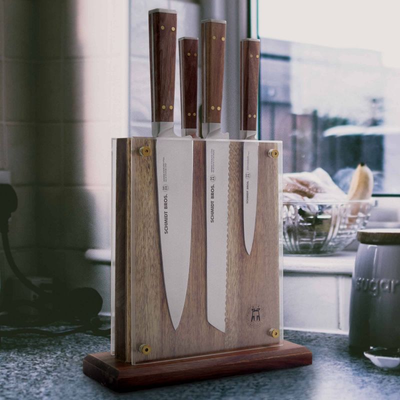 Schmidt Brothers Cutlery 6pc Walnut and Brass Knife Block Set