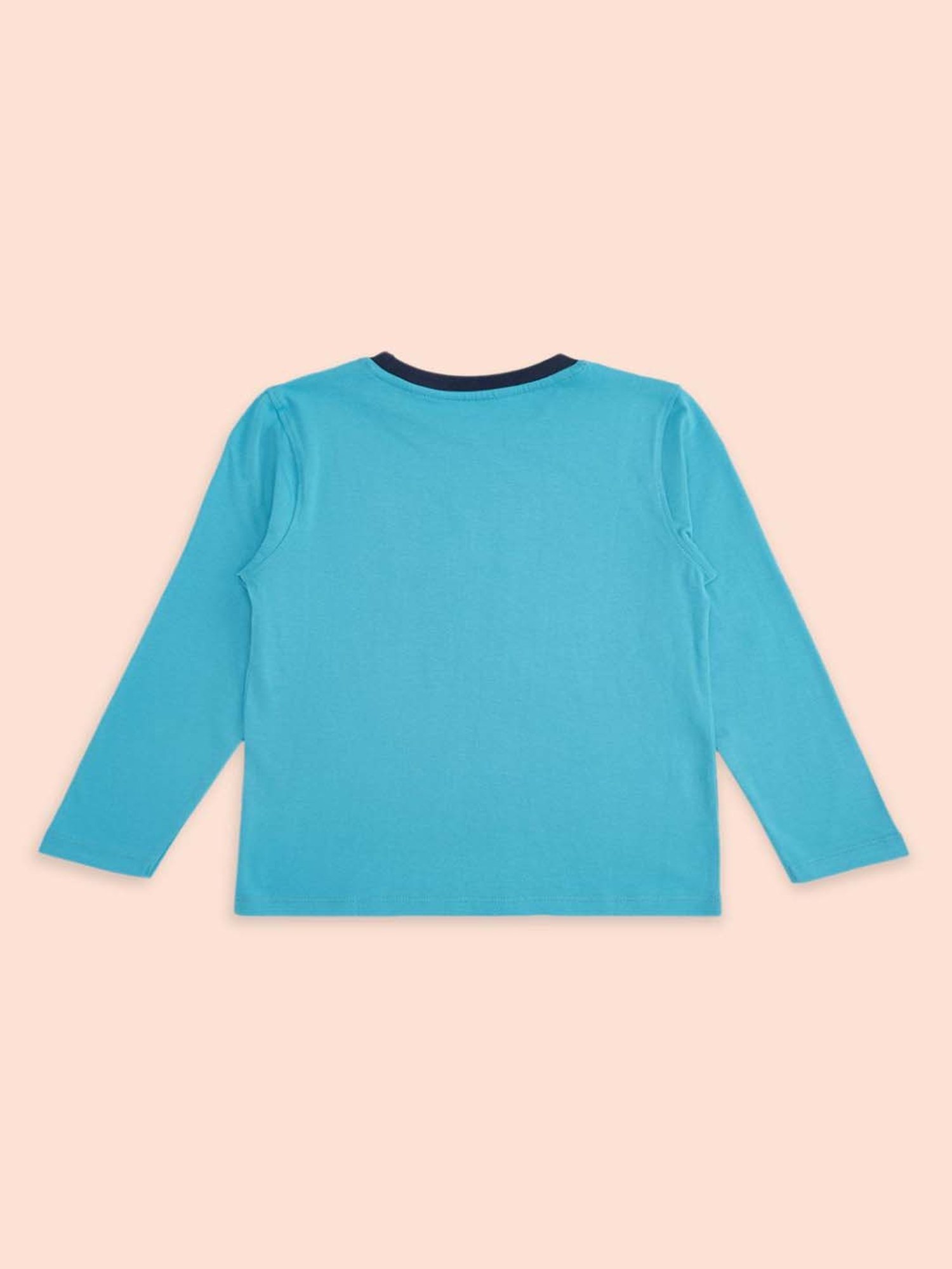 Pantaloons Baby Kids Blue & Off-White Cotton Printed Full Sleeves T-Shirt