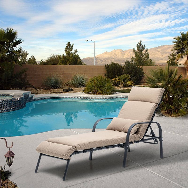 Adjustable Chaise Lounge Chair with Cushion & Pillow - Tan - Crestlive Products