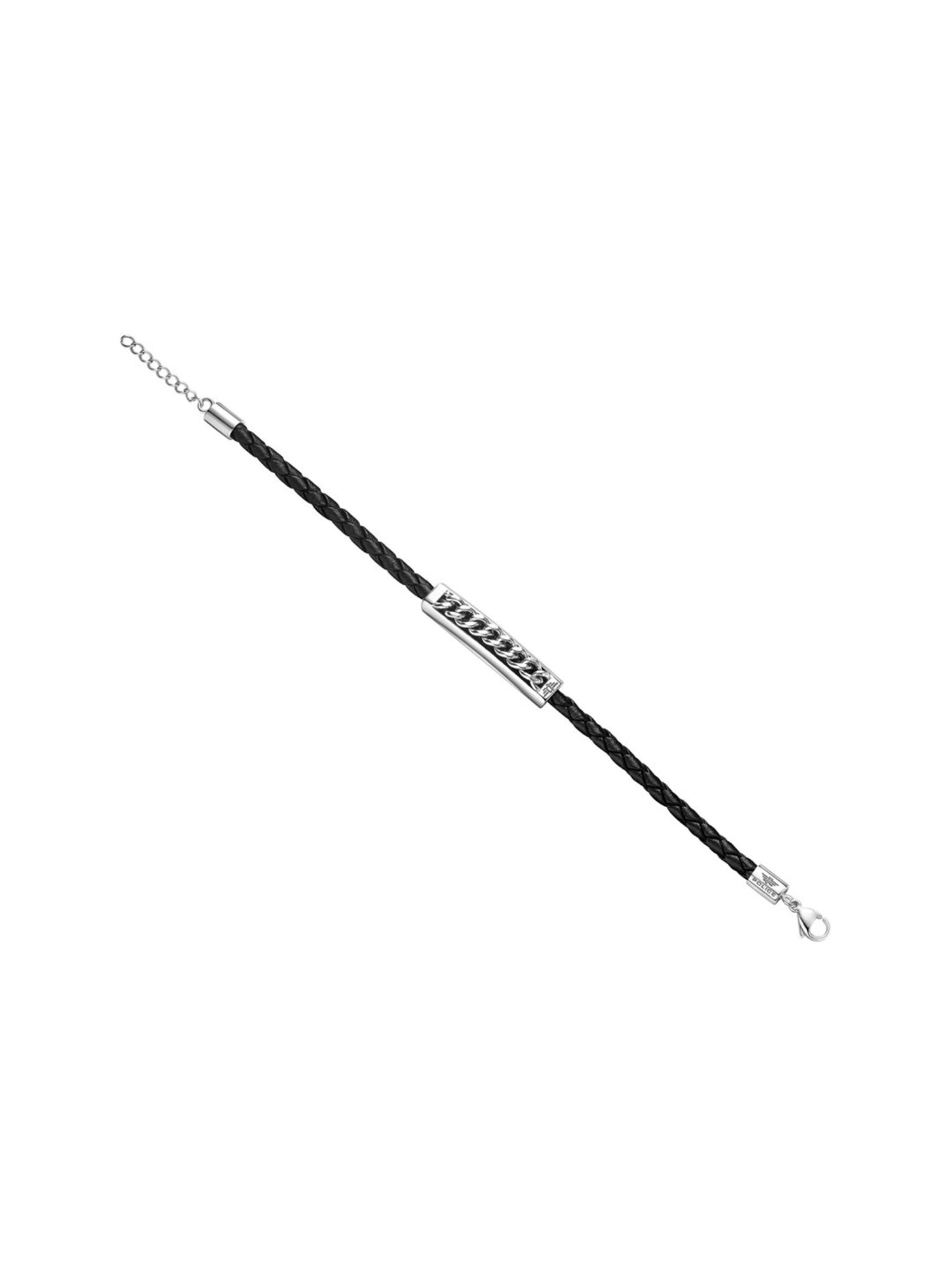 Police Fetter Black Cord Leather Flexible fit Black Flexible fit Bracelet for Men