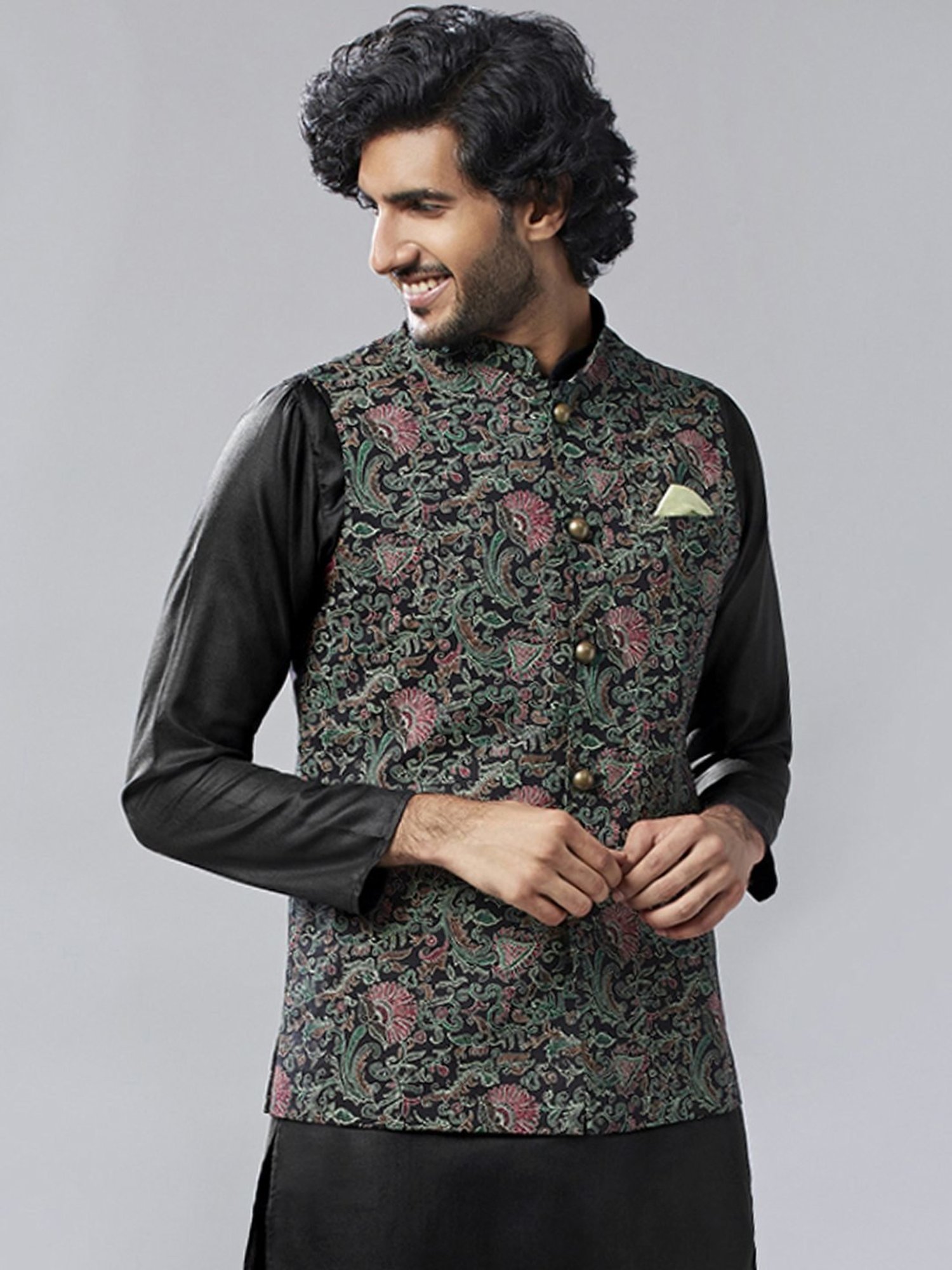 KISAH Multicolored Cotton Regular Fit Printed Nehru Jacket