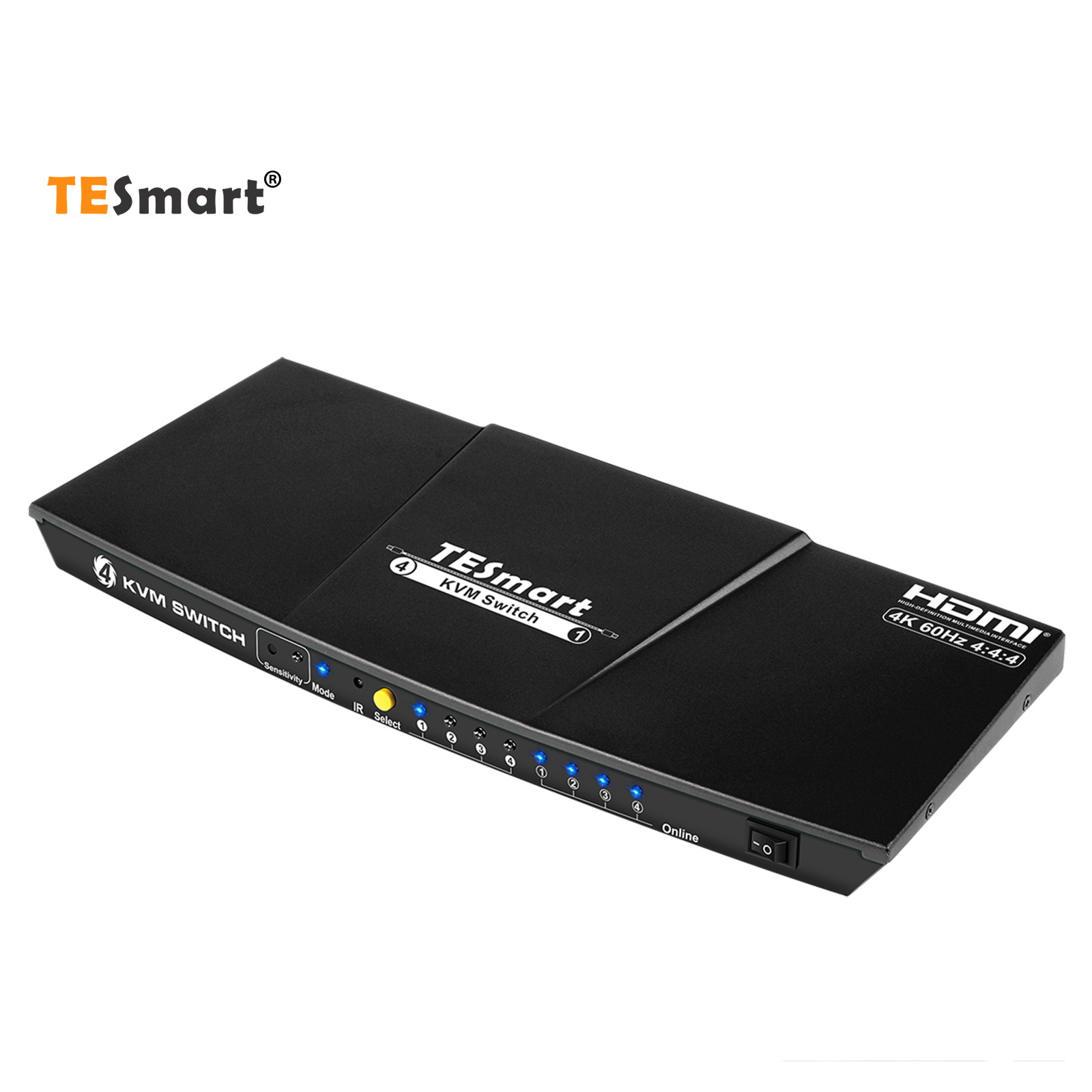 TESmart Newest HDMI KVM Switch 4 Port 4K@60Hz Ultra HD 4x1 HDMI KVM Switcher with 2 Pcs 5ft KVM Cables Supports Mechanical and Multimedia Keyboard &Mouse USB 2.0 Devices Control up to 2 Computers/Serv