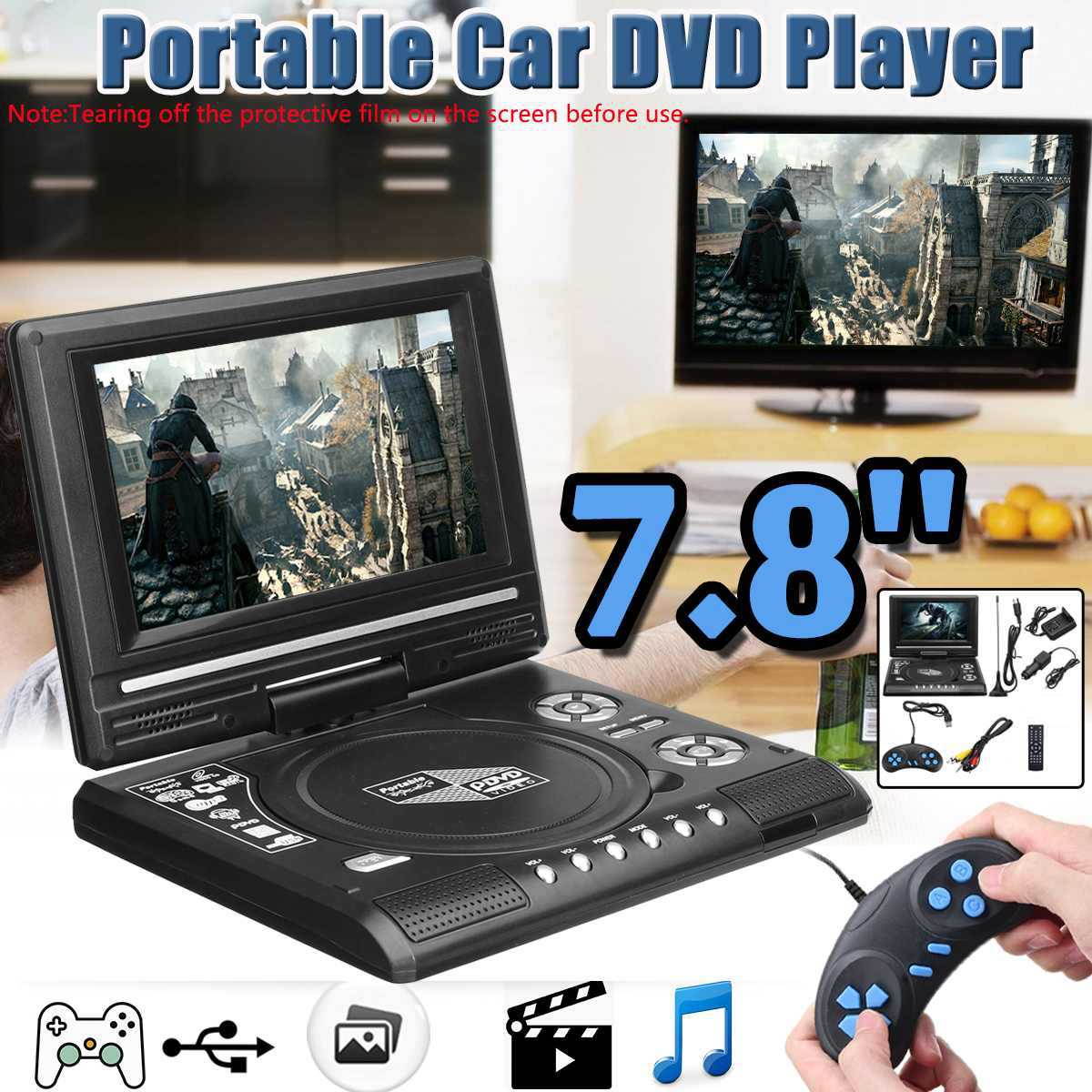 7.8 Inch Portable DVD Player Digital Multimedia Player U Drive Play with FM TV Game Card Read Function VCD DVCD MP4 MP5