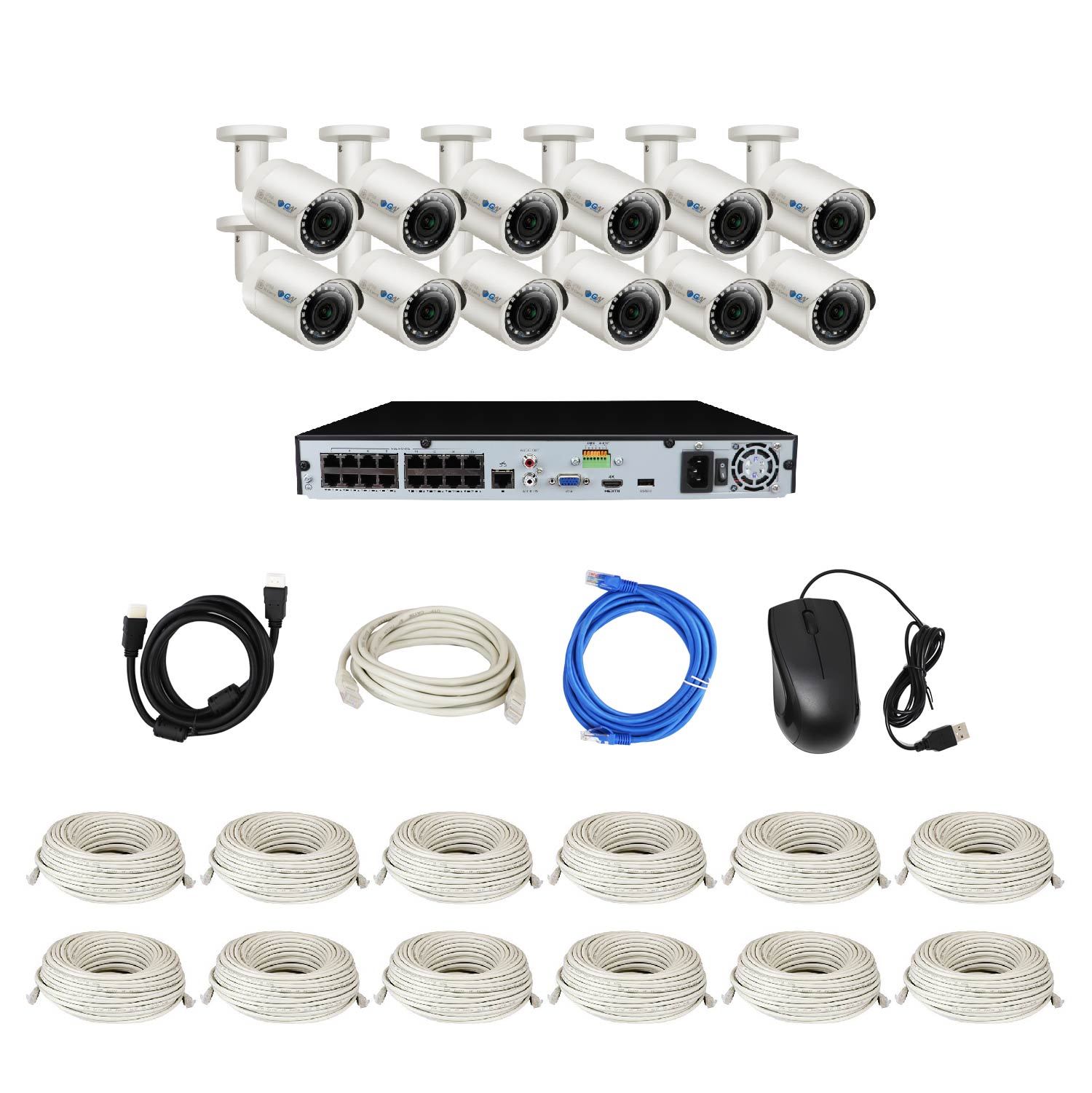 GW 16CH 4K H.265 NVR 5MP IP Security Camera System with (16) x IP PoE 1920P 5 Megapixels Outdoor/Indoor Wide Angle Microphone Bullet Cameras 100 Feet Night vision Motion Detection (4TB HDD)