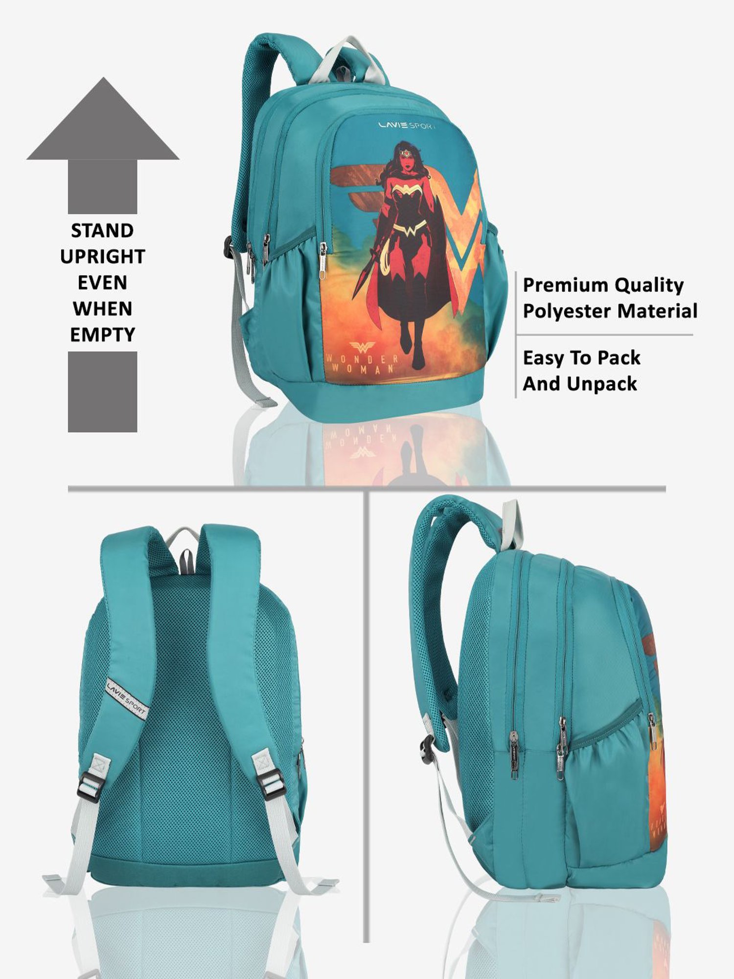 Lavie Sport Wonder woman 33L College Laptop Backpack For Boys & Girls (Teal)