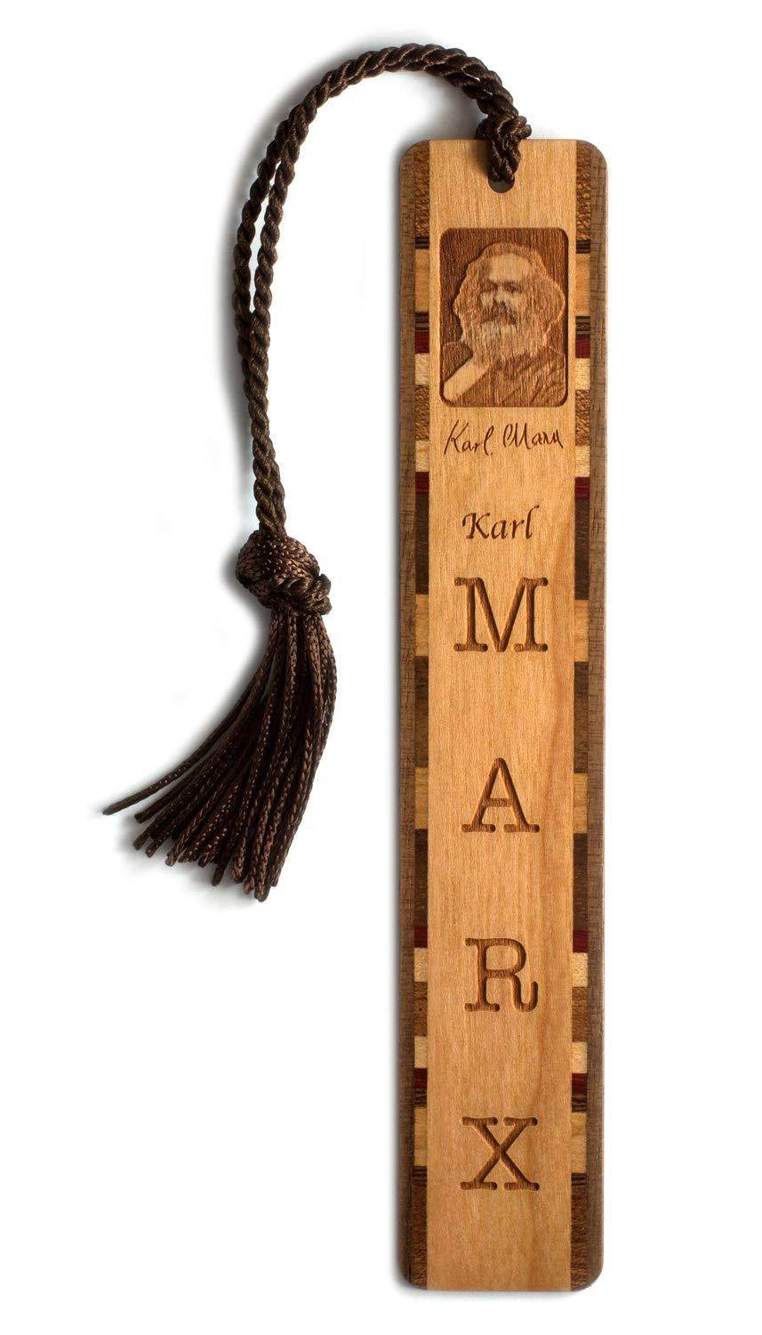 Karl Marx Engraved Wooden Bookmark with Brown Rope Tassel - Personalized version also available - search B07343MGWW.