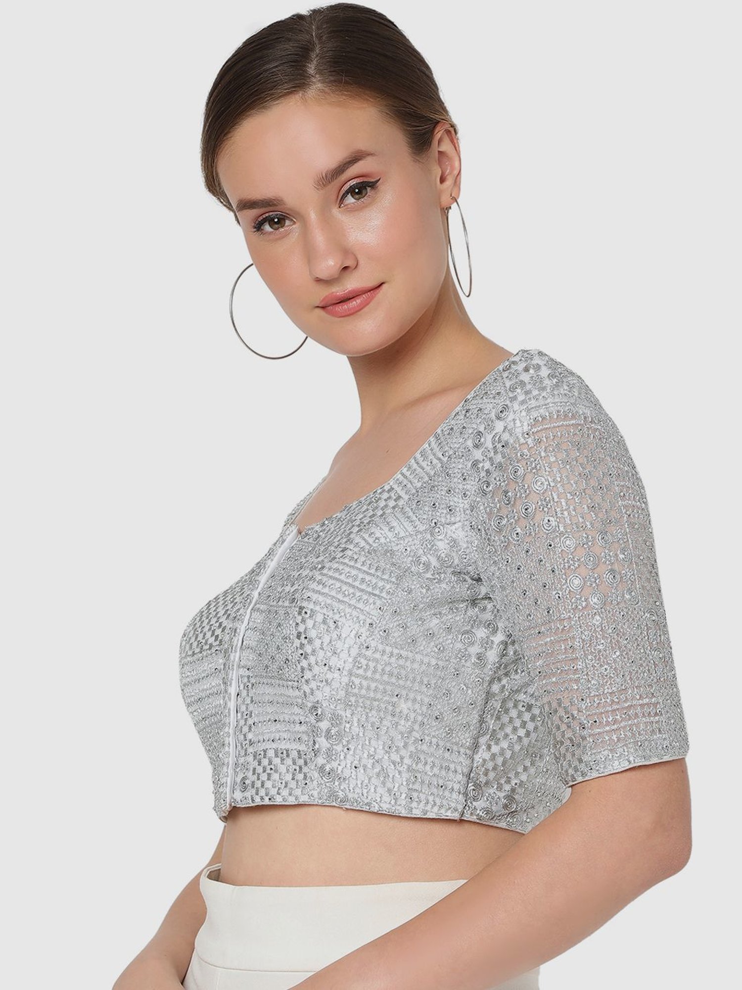 Salwar Studio Silver Embroidered Readymade Blouse