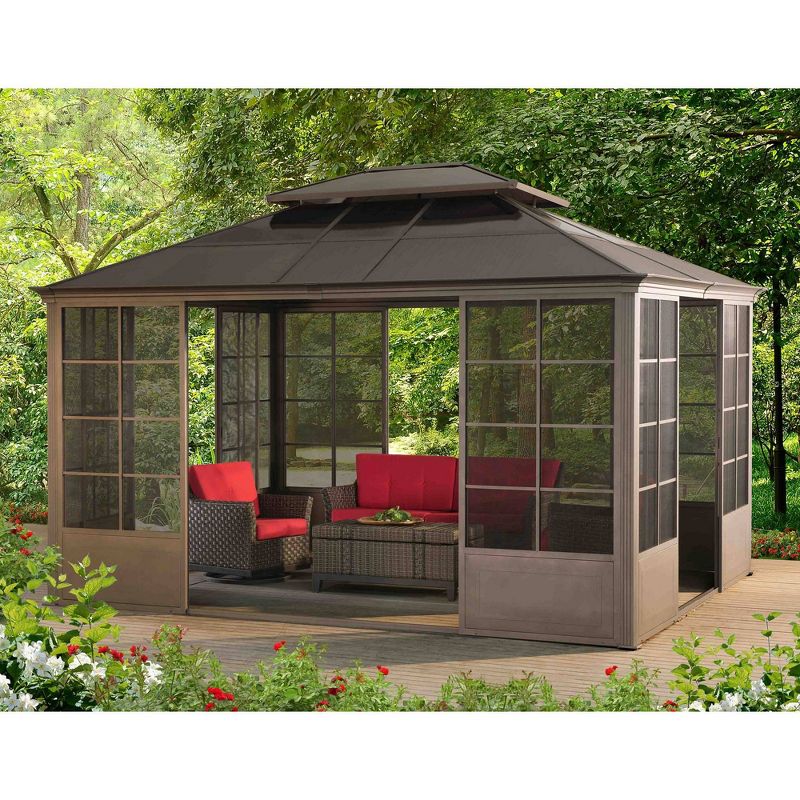 Sierra 12' X 14' Steel Frame Gazebo With Sliding Doors - Sunjoy