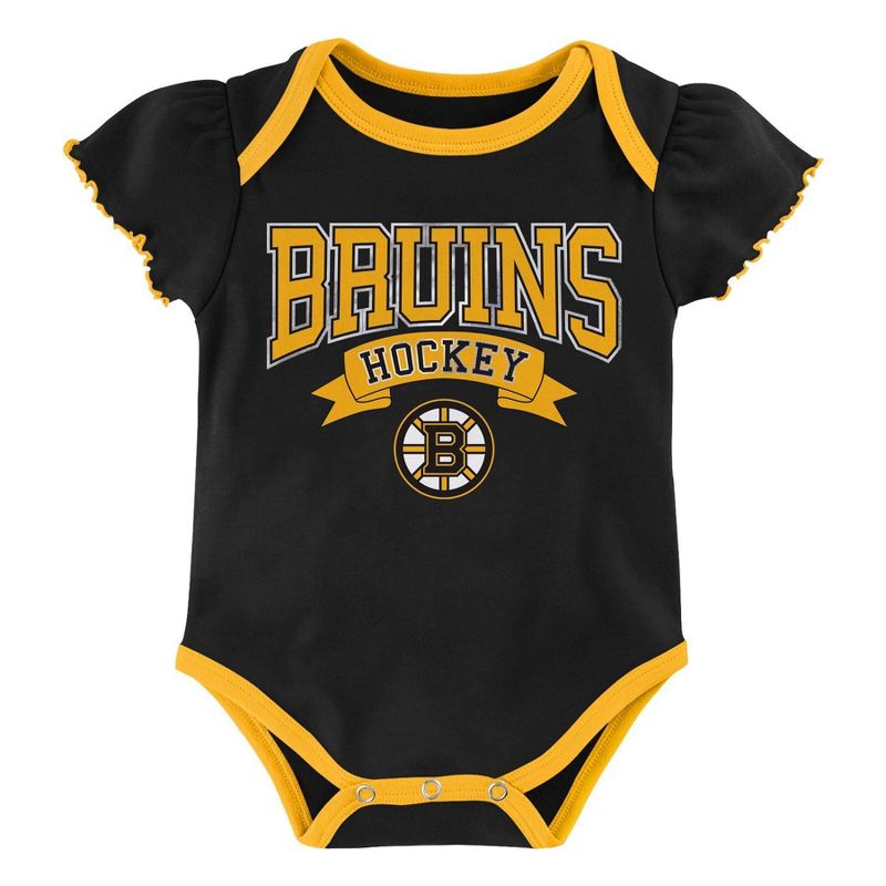 NHL Boston Bruins Girls' Winning Goal Bodysuit Set 3pk - 3-6M
