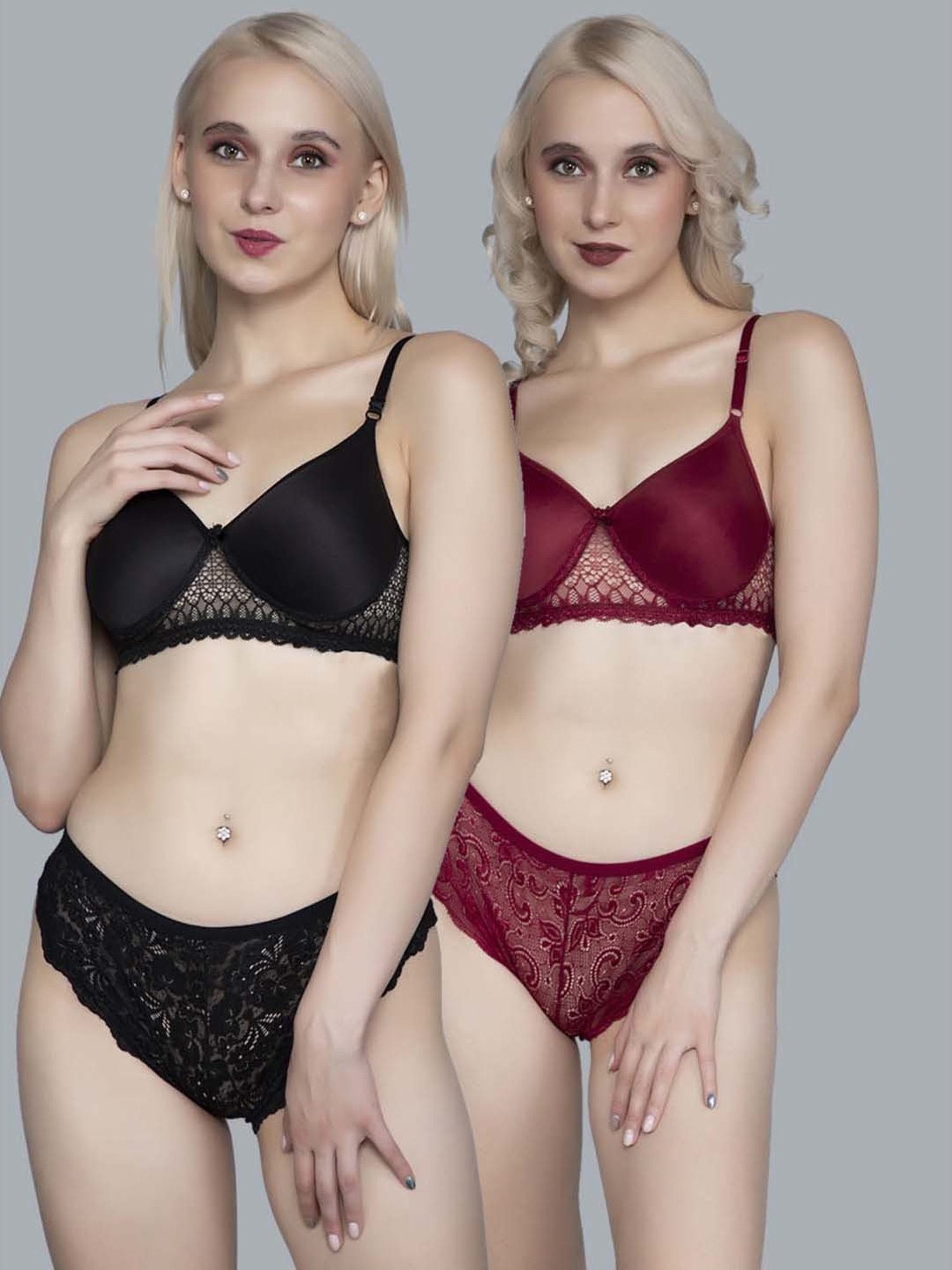 mod & shy Pink Self Pattern Lingerie Set