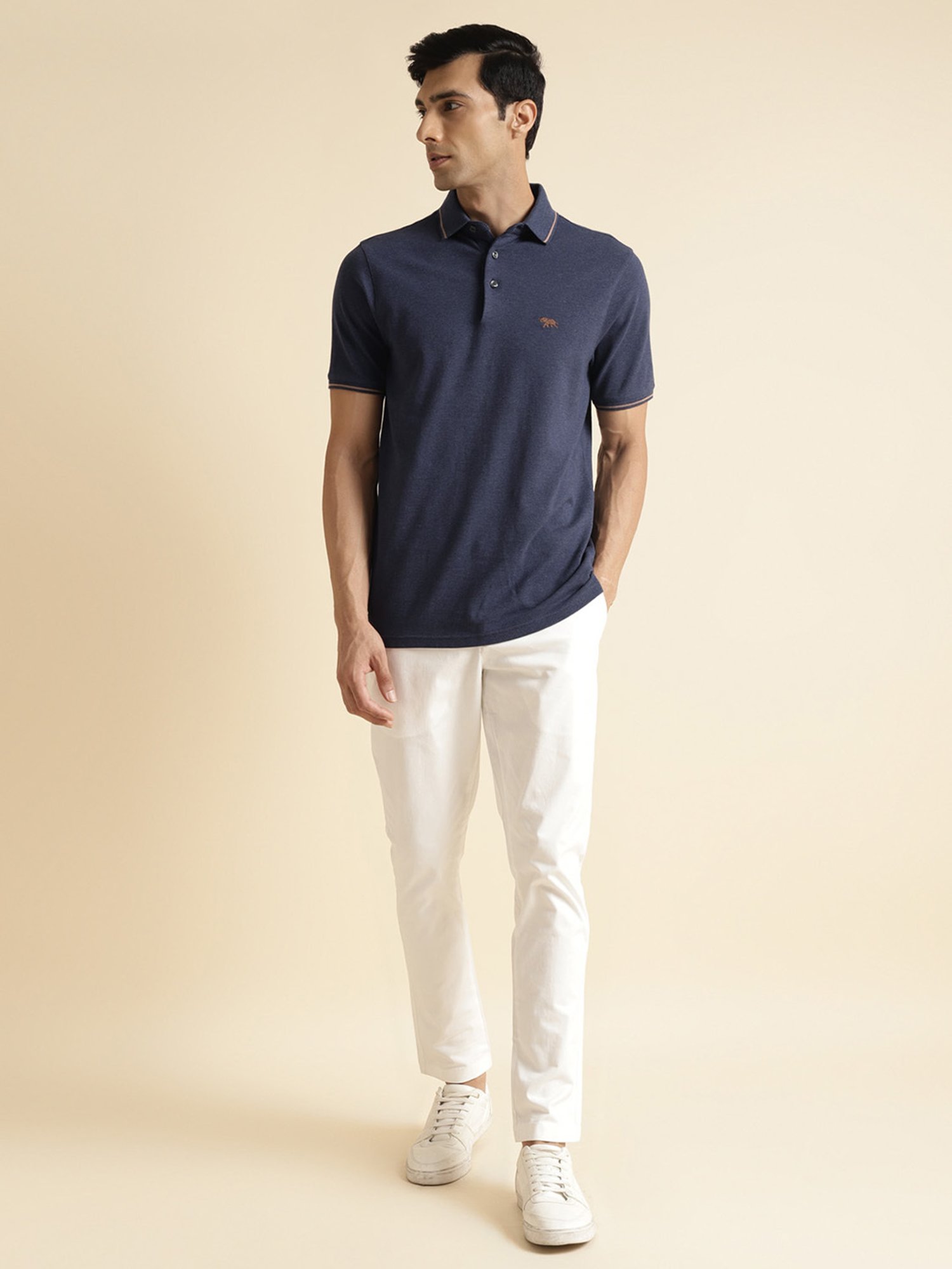 ANDAMEN Navy Regular Fit Polo T-Shirt