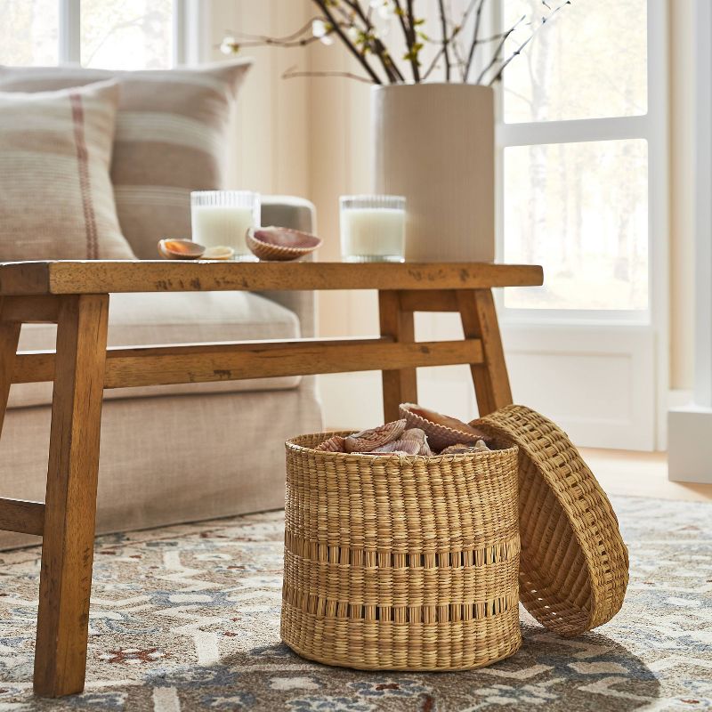 11" x 9" Oval Decorative Lidded Open Weave Basket Natural - Threshold™ designed with Studio McGee