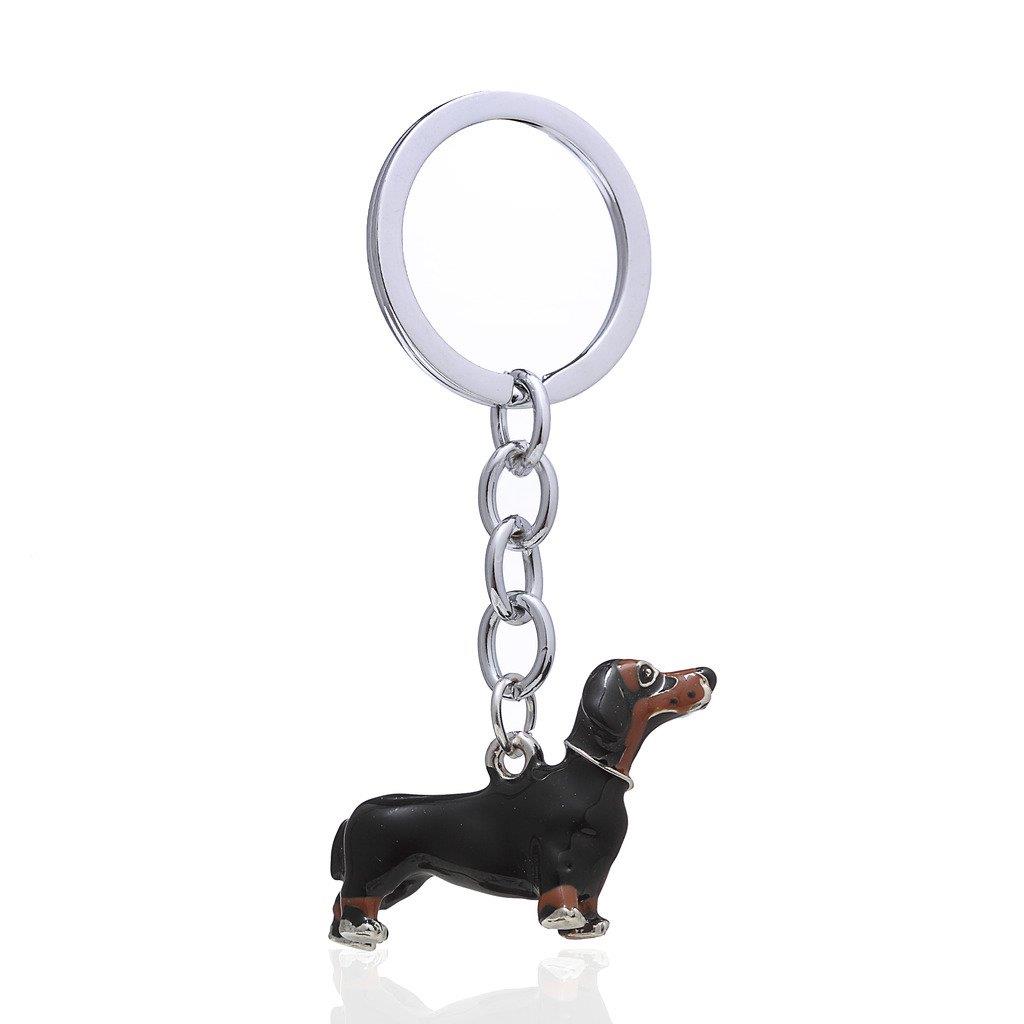 Key Chain Women Men Enamel Cute Dachshund Dog Key Ring Key Fob Love Pets Gifts for Family Friends