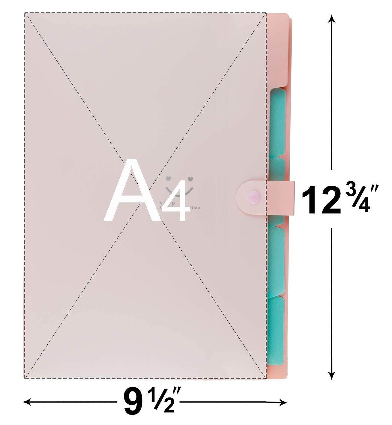 Placstic Expanding File Folders Accordion Document Organizer 5-Pocket A4 Letter Size with Snap Closure for School and Office,2-Pack,Pink