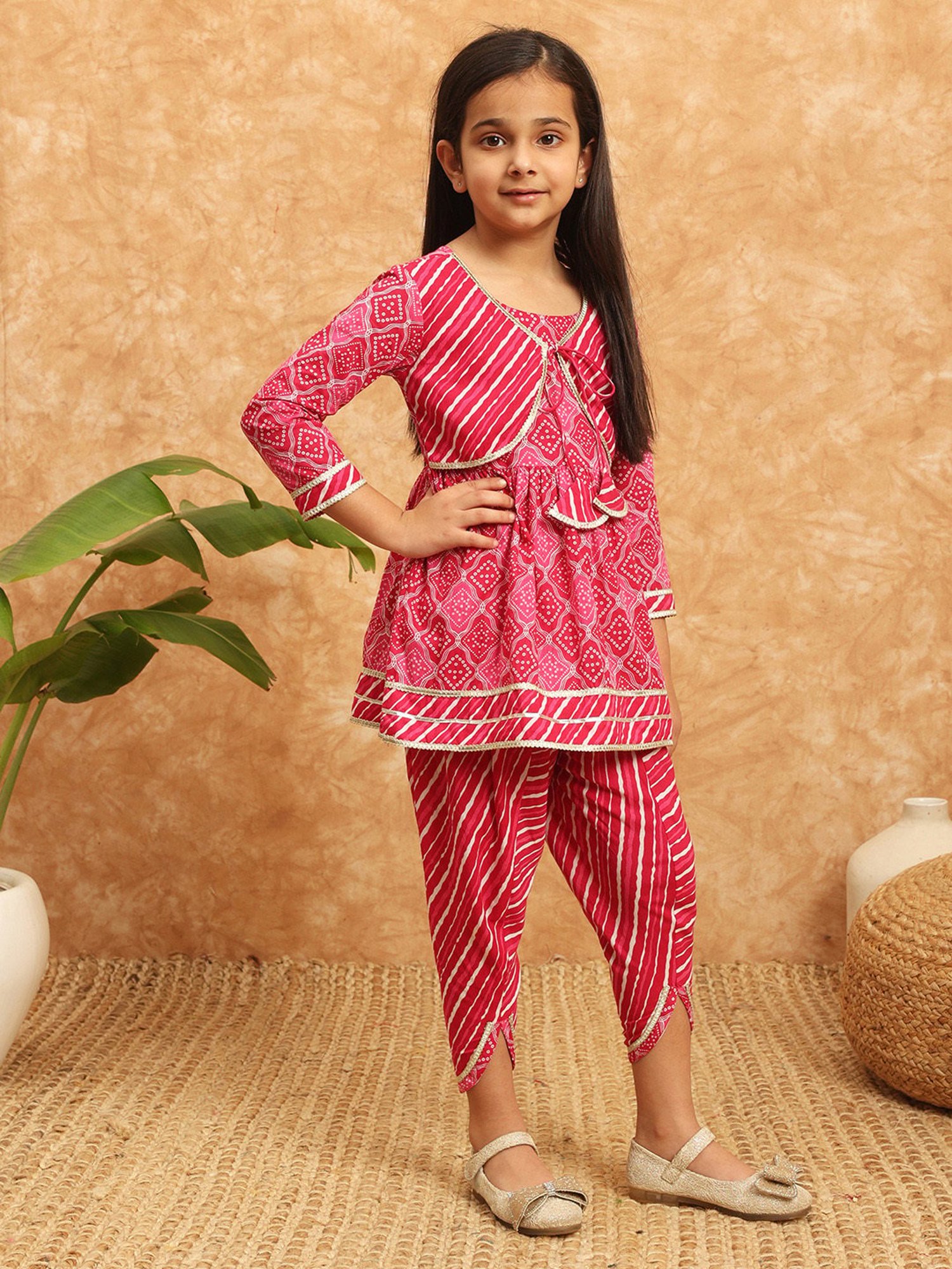 READIPRINT FASHIONS Kids Pink Printed Kurti with Dhoti Pants