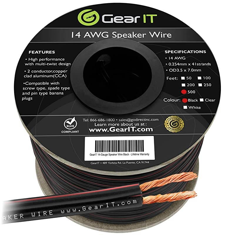 14AWG Speaker Wire,  Pro Series 14 AWG Gauge Speaker Wire Cable (500 Feet / 152.4 Meters) Great Use for Home Theater Speakers and Car Speakers Black