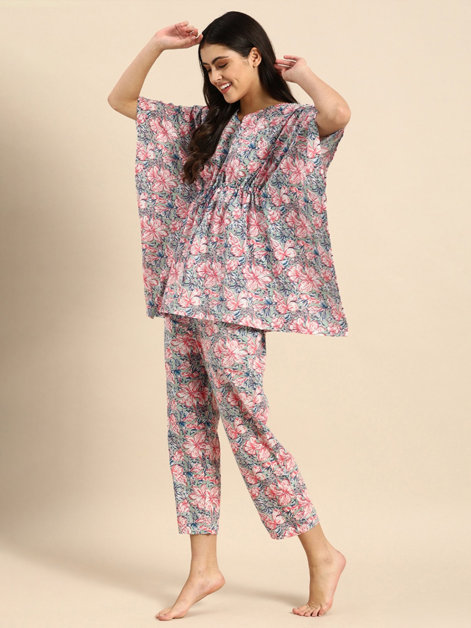 Clt.s Multicolor Printed Kaftan With Pyjamas