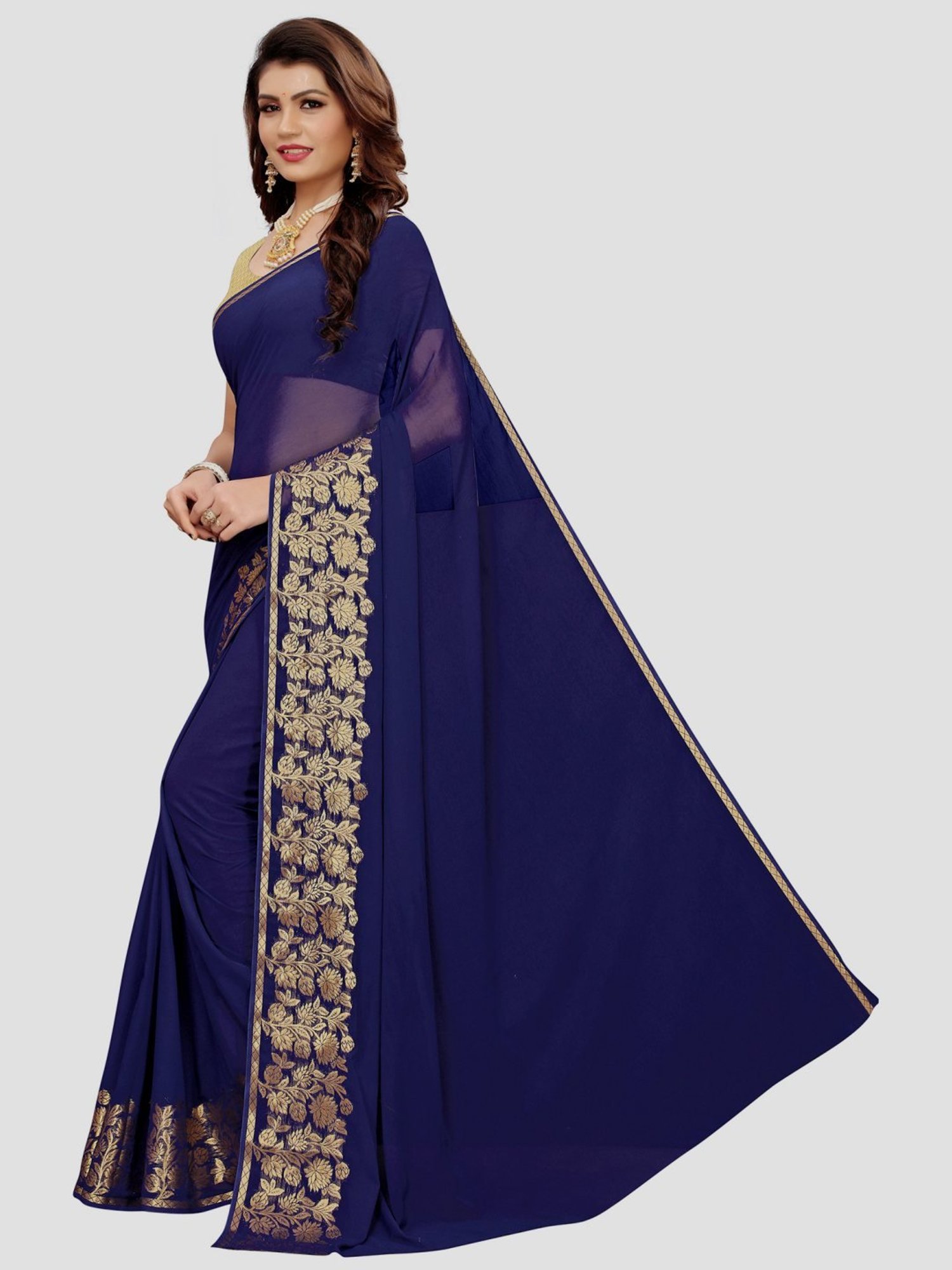 Unnati Silks Red Silk Printed Saree With Unstitched Blouse