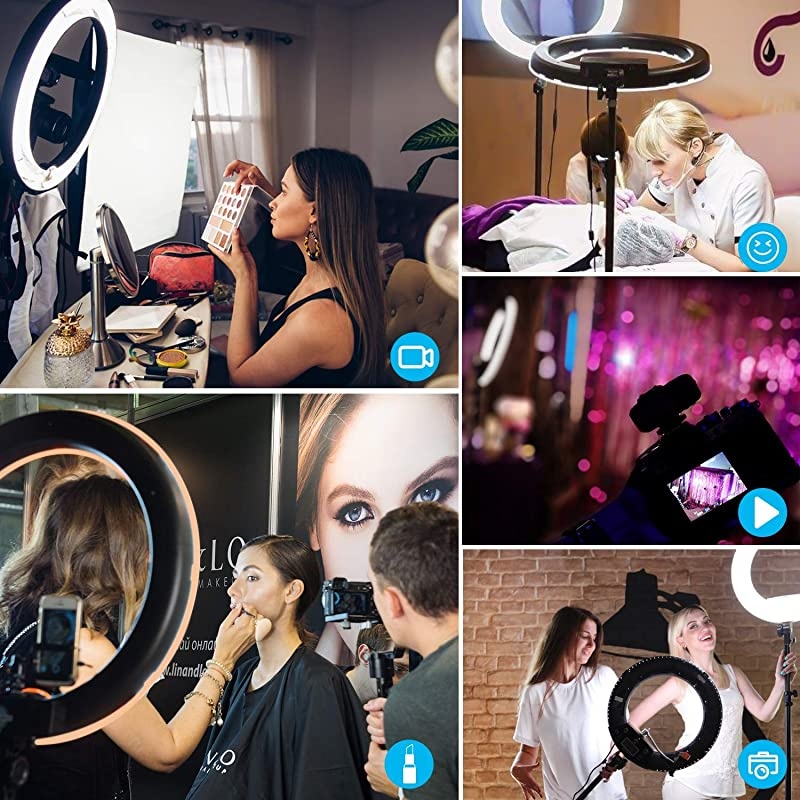 Light 18 Inch LED light Kit with 73 inch Tripod Stand with Phone Holder Adjustable 3200-6000k Color Temperature Circle MUA Lighting for Camera for Vlog, Makeup,Youtobe, Video Shooting, Selfie