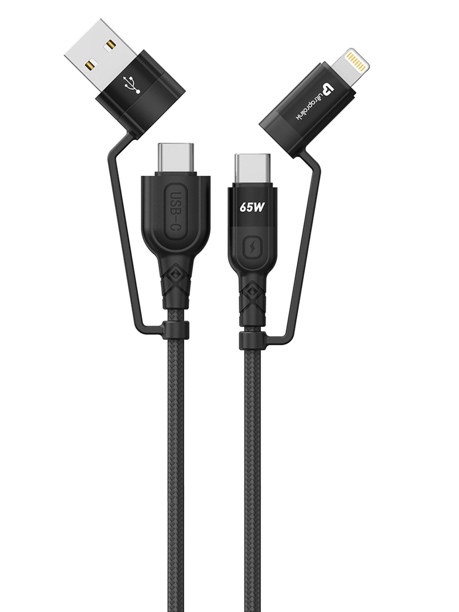 ULTRAPROLINK Quadlink UL1055 4 in 1 65W PD 1.2M Charging Cable (Black)