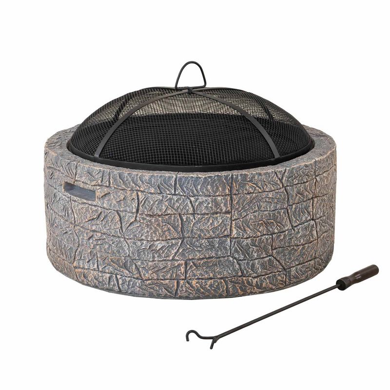 Melrose Outdoor Deep Steel Bowl Round Fire Pit Gray -  Sunjoy