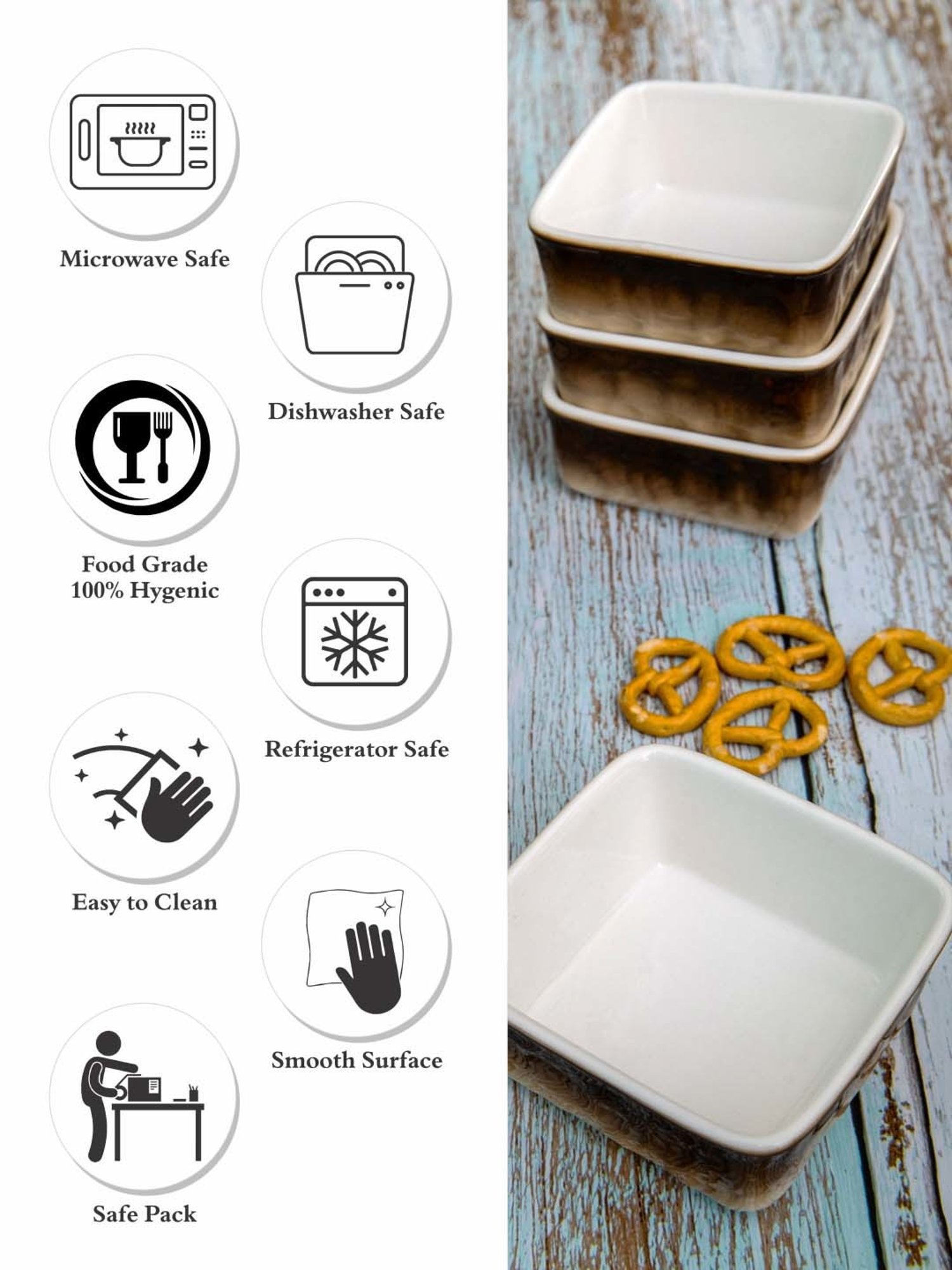 White Gold White & Brown Porcelain Bowls - Set of 6