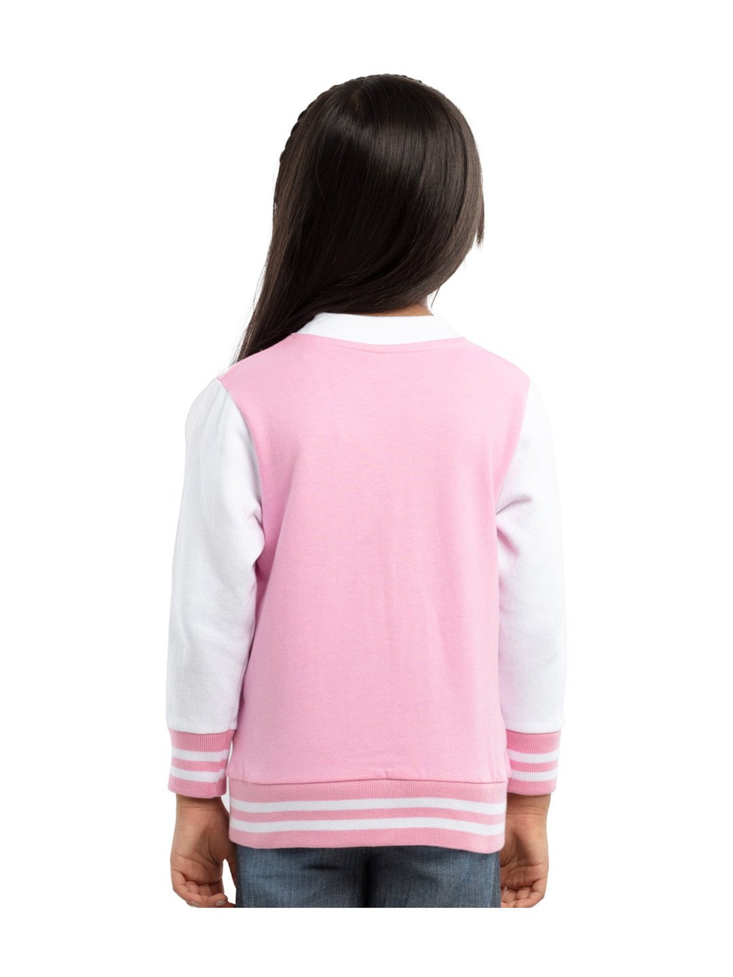 Under Fourteen Only Kids Pink & White Applique Full Sleeves Sweatshirt