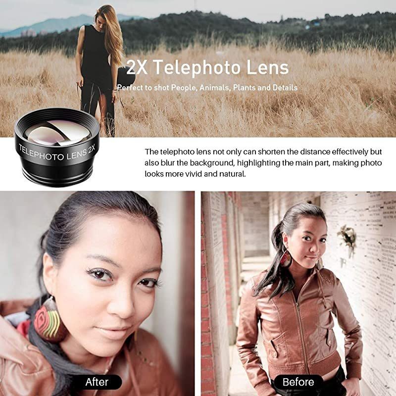 iPhone Camera Lens Kit iPhone SmartphonesPixelSamsungAndroid Phones Camera 2xTele Lens ZoomLens+Fisheye Lens+036XSuper Wide Angle Lens 20X Macro Lens CPLBlue Red Filter Filter