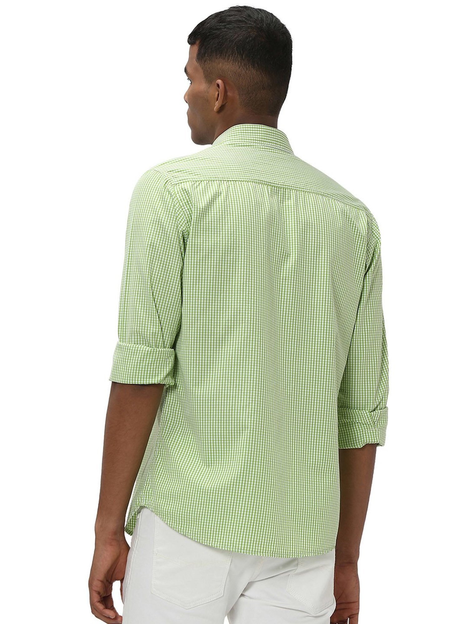 Mufti Green Slim Fit Check Cotton Shirt