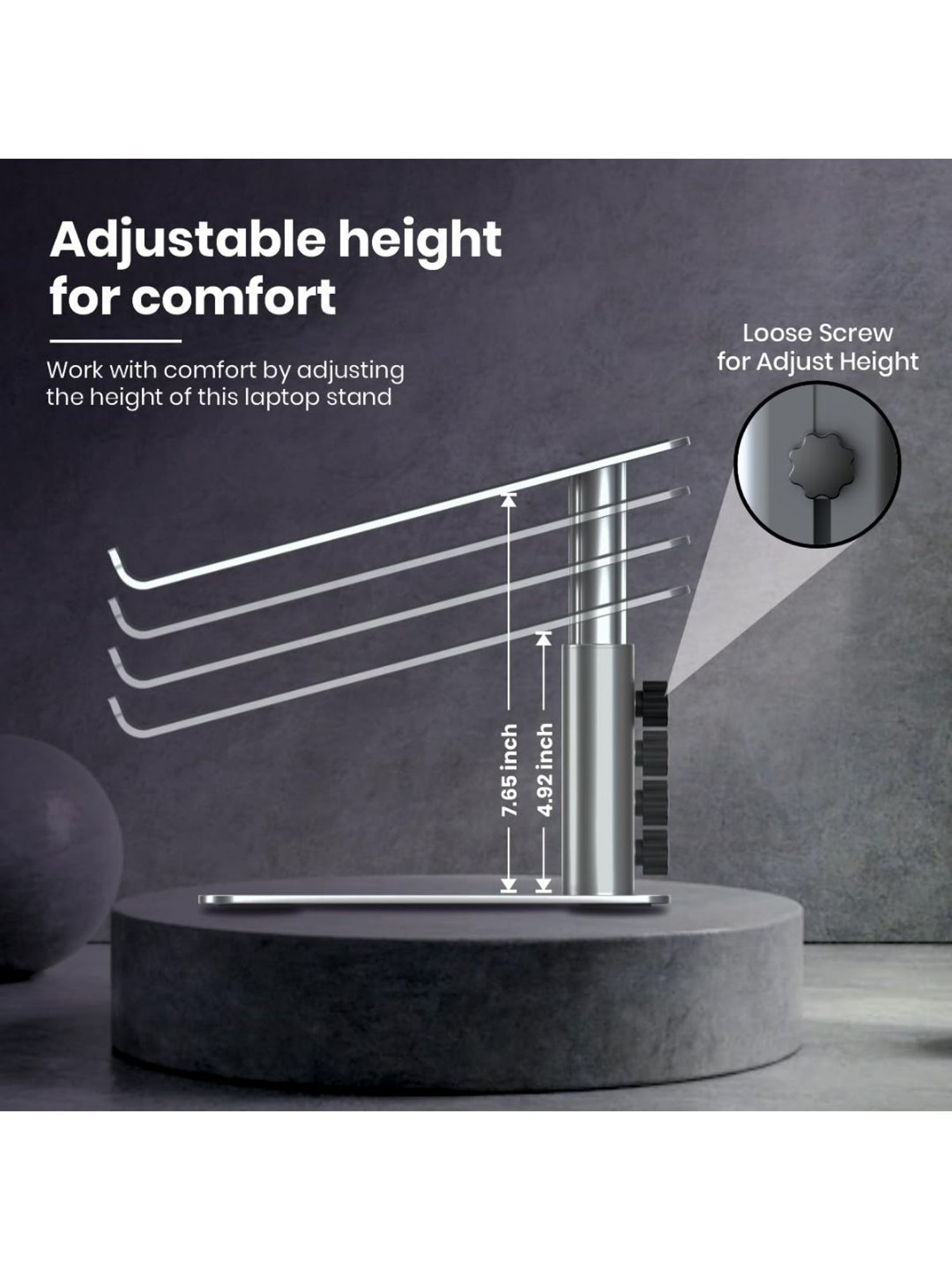 Portronics My Buddy K5 Portable Laptop Stand with Aluminium Frame, Adjustable Height (Grey)