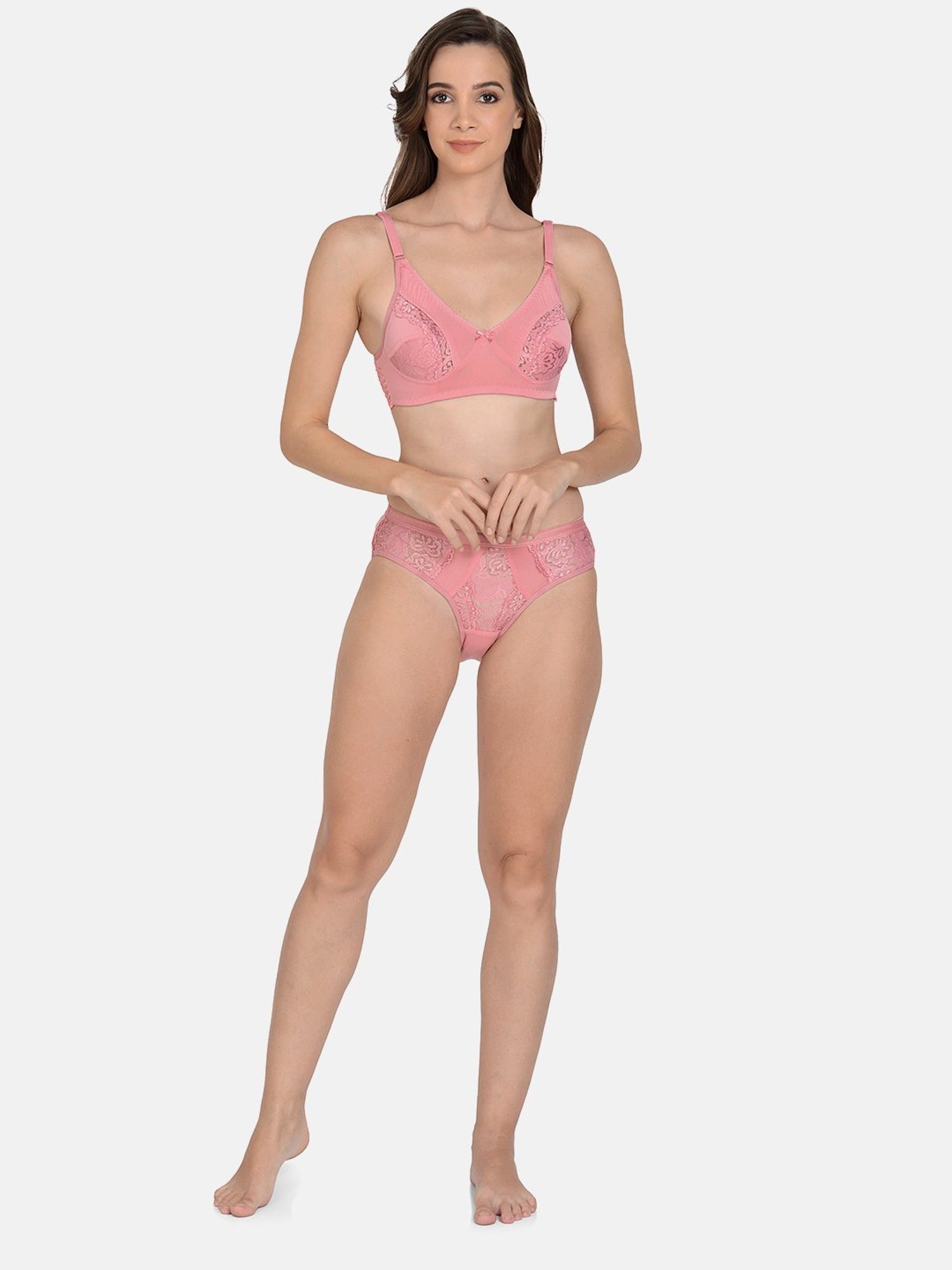 mod & shy Pink Self Pattern Lingerie Set
