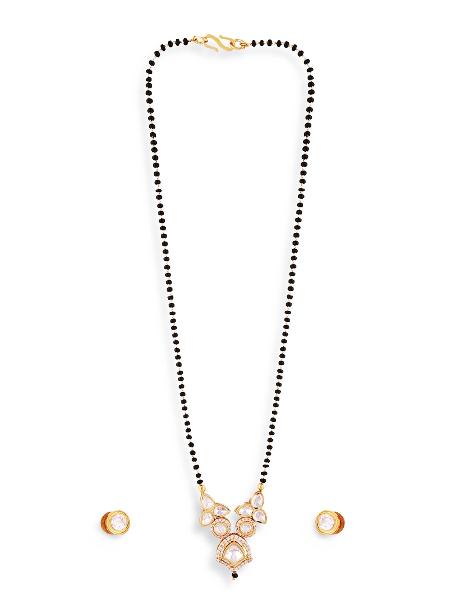 Abdesigns Gold-Plated American Diamond & Black Beaded Mangalsutra