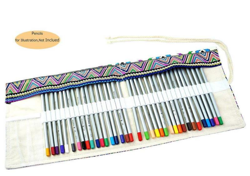 CREOOGO Colored Pencils Case Wrap Roll Holder for Artist Adult Coloring Travel Portable Canvas Storage Organizer with a Build-in Pouch Bohemian 48 loops