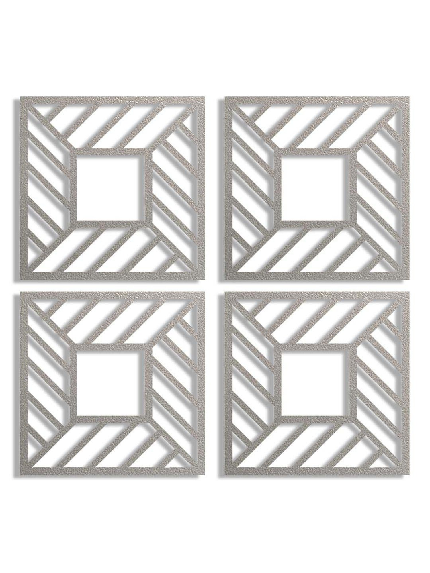 Art Street Silver Mdf Jharokha Jali Square Hanging Ornaments Wall Art - Set of 4