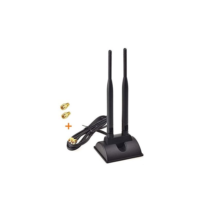 2.4GHz 5GHz Dual Band WiFi Antenna RP-SMA Male Connector with SMA Male to RP-SMA Female Adapter (2-Pack) for PCI-E WiFi Network Card USB WiFi Adapter Wireless Router