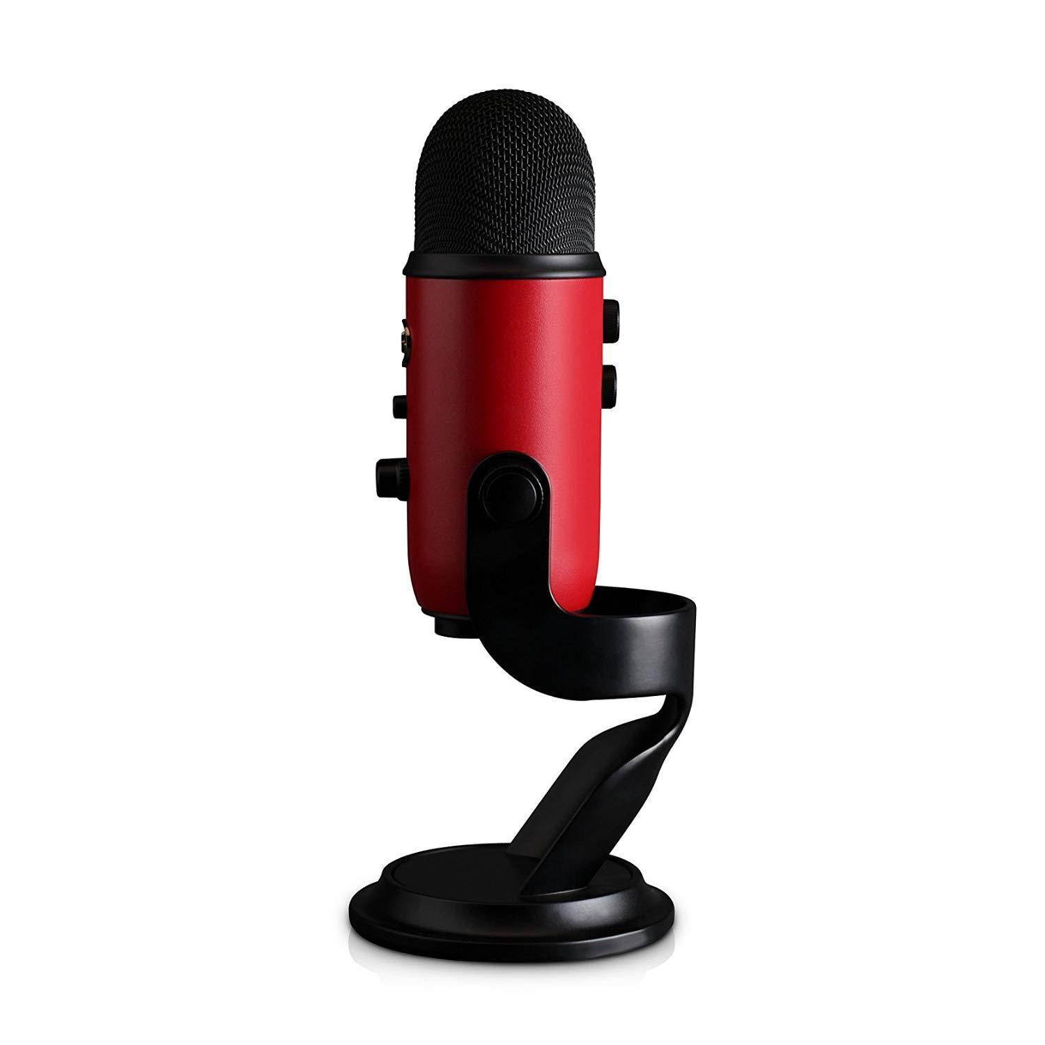 blue microphones yeti usb microphone satin red with knox gear pop filter and 3.0 4 port usb hub bundle