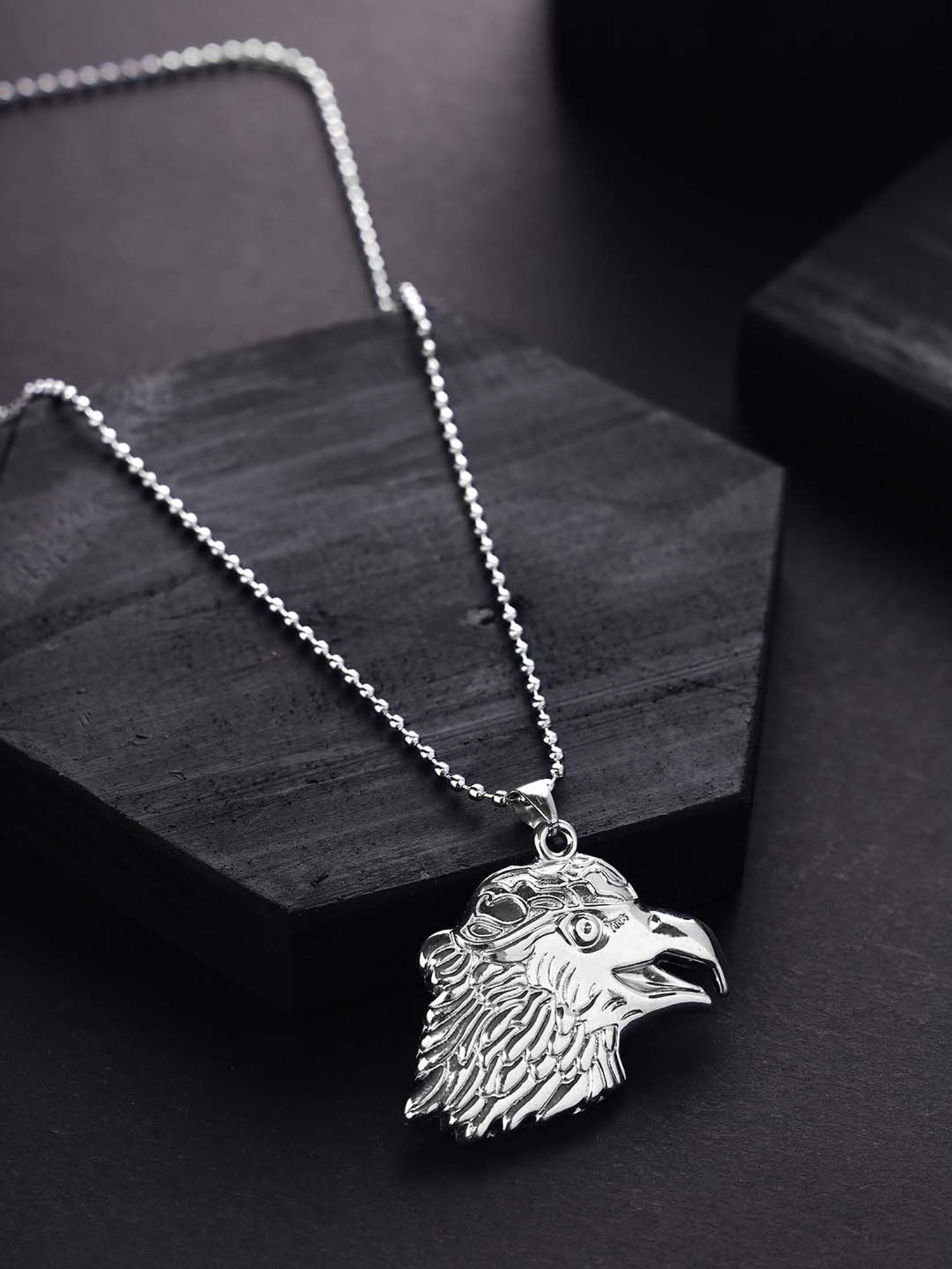 Bold by Priyaasi Majestic Eagle Face with Exquisite Silver-Plated Men's Chain