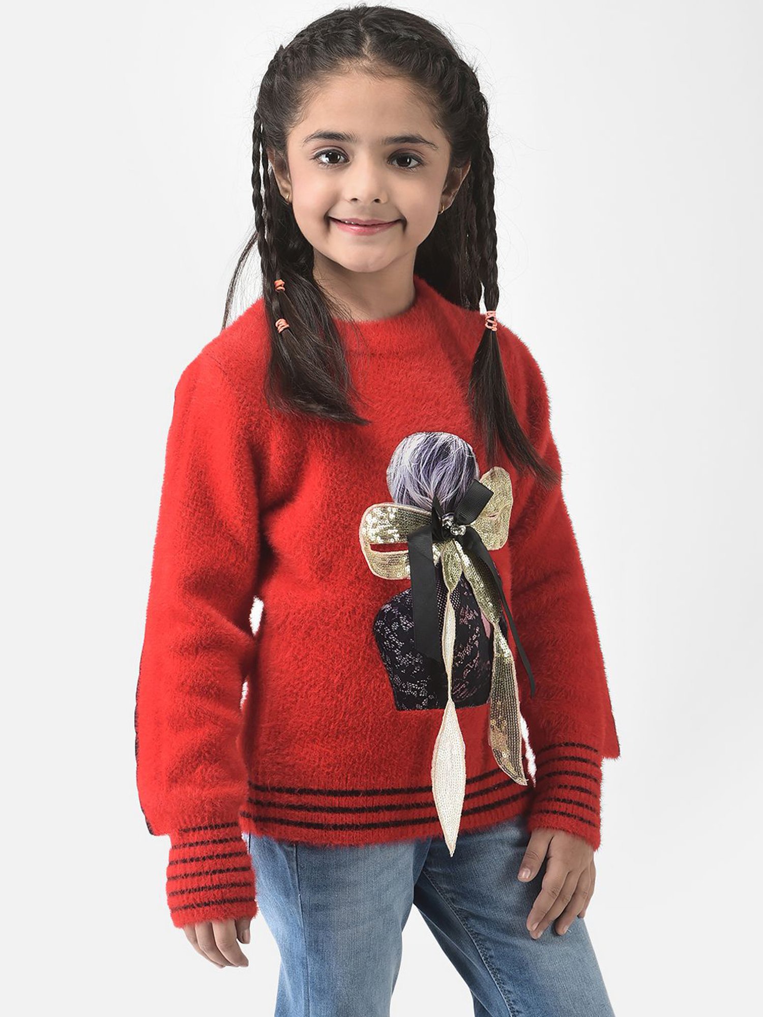 Crimsoune Club Kids Red Applique Full Sleeves Sweater