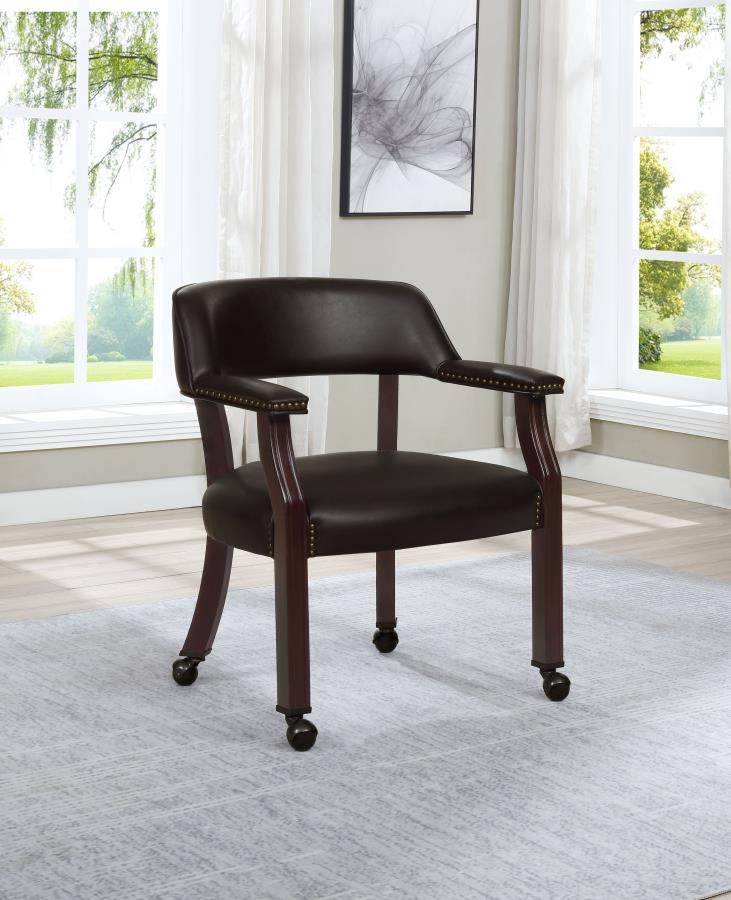 Open Back Office Chair with Casters in Brown