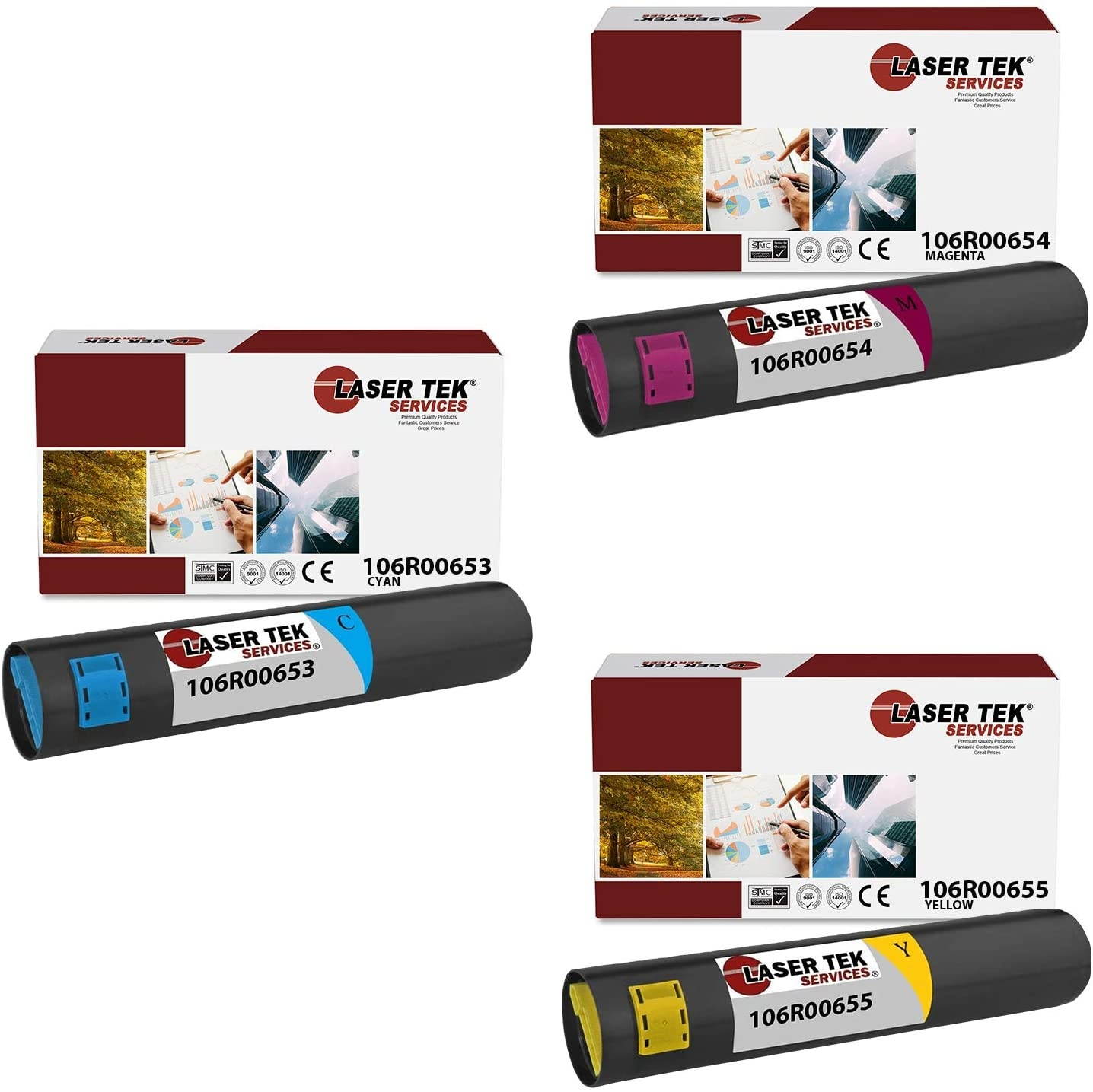 Laser Tek Services Compatible Xerox 106R00653 106R00654 106R00655 Toner Cartridge Replacement for Xerox Phaser 7750 EX7750 EX7760 Printers (Cyan, Magenta, Yellow, 3 Pack)