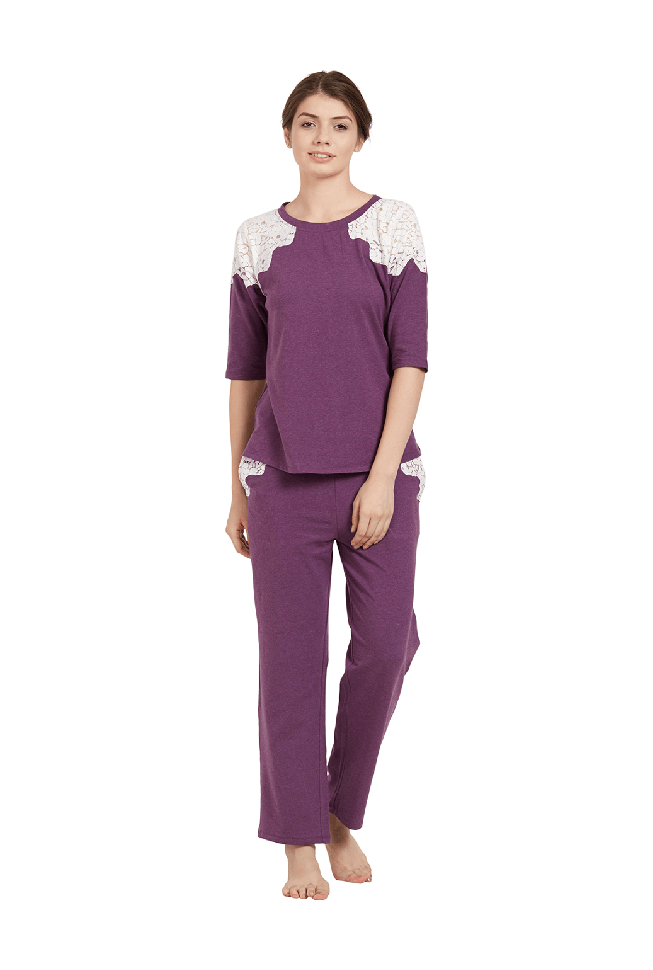 Soie Purple Cotton Top With Pyjamas