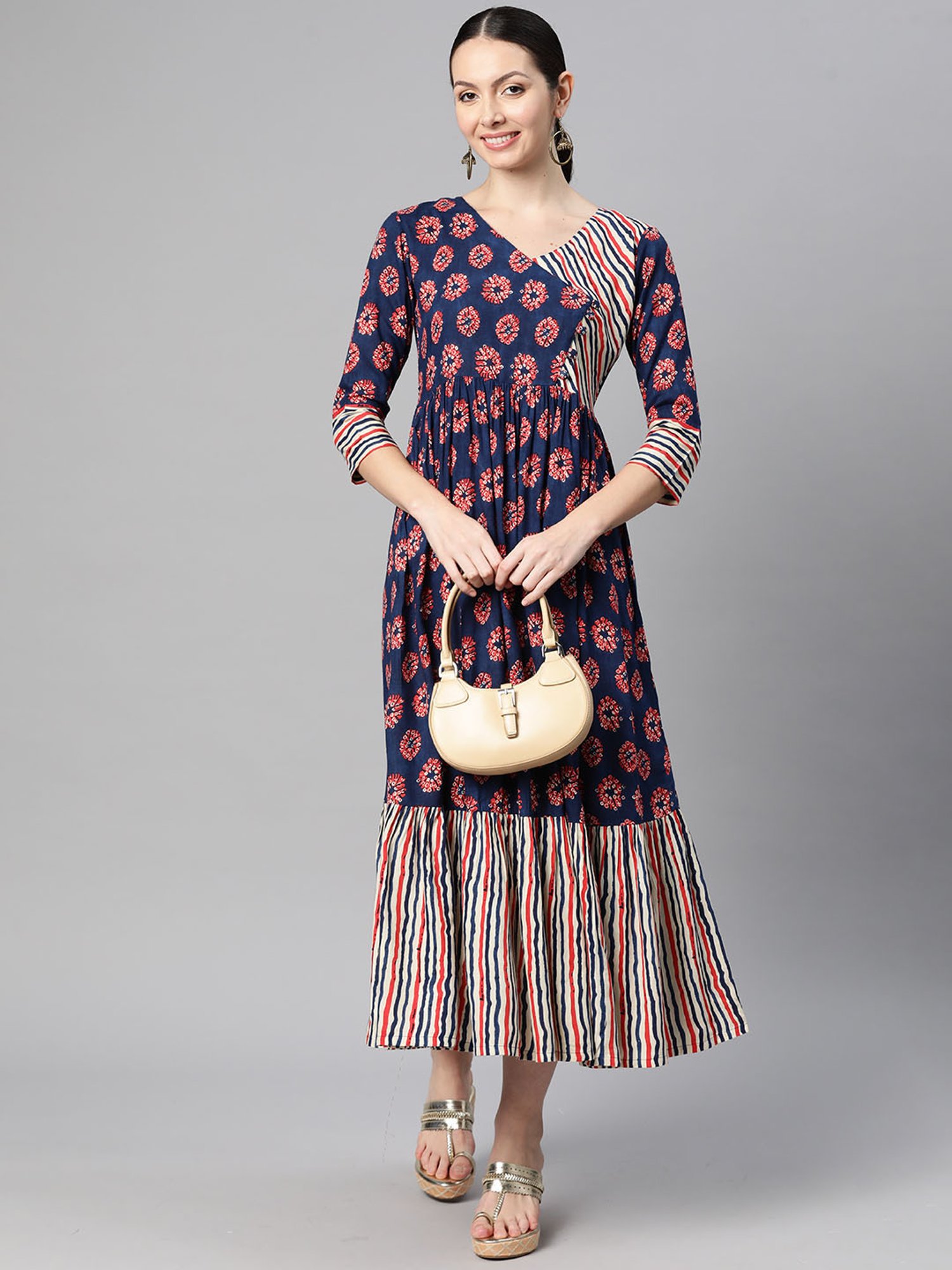 Indibelle Blue Floral Ethnic Dress