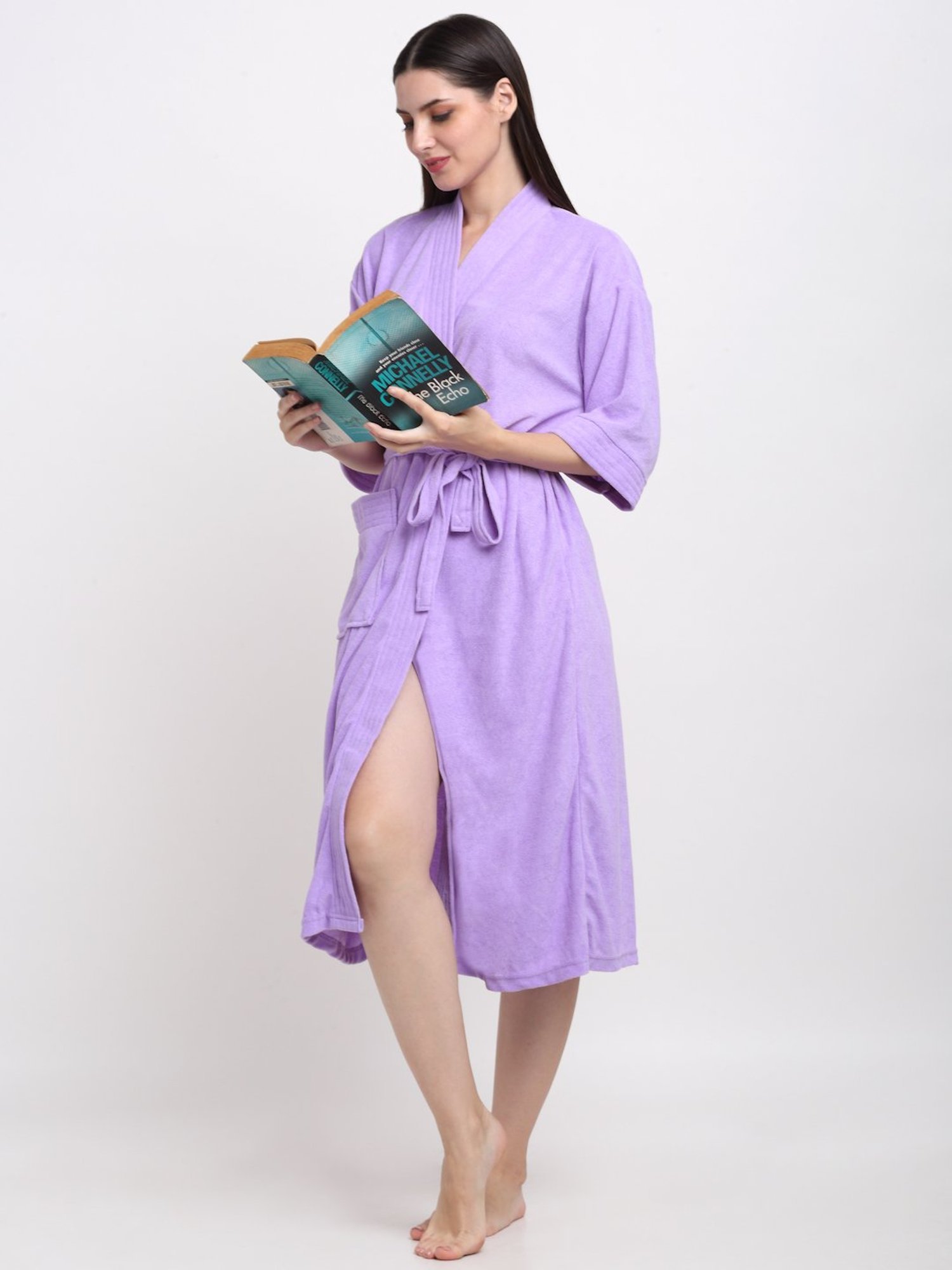 Creeva Everyday Lilac 225 GSM Micro Terry Bathrobe with Front Pocket & Kimono Collar